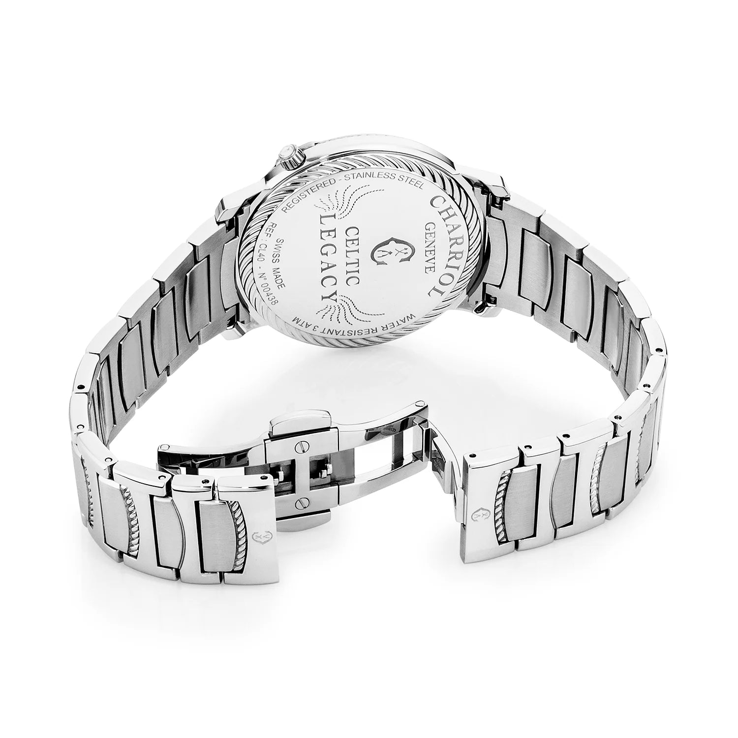 CELTIC® LEGACY, 40MM, QUARTZ CALIBRE, STEEL BEZEL, WHITE WITH ROMAN NUMERALS DIAL, STEEL METAL BRACELET - BLACK FRIDAY - ©2024 Philippe Charriol International Ltd. - Watch