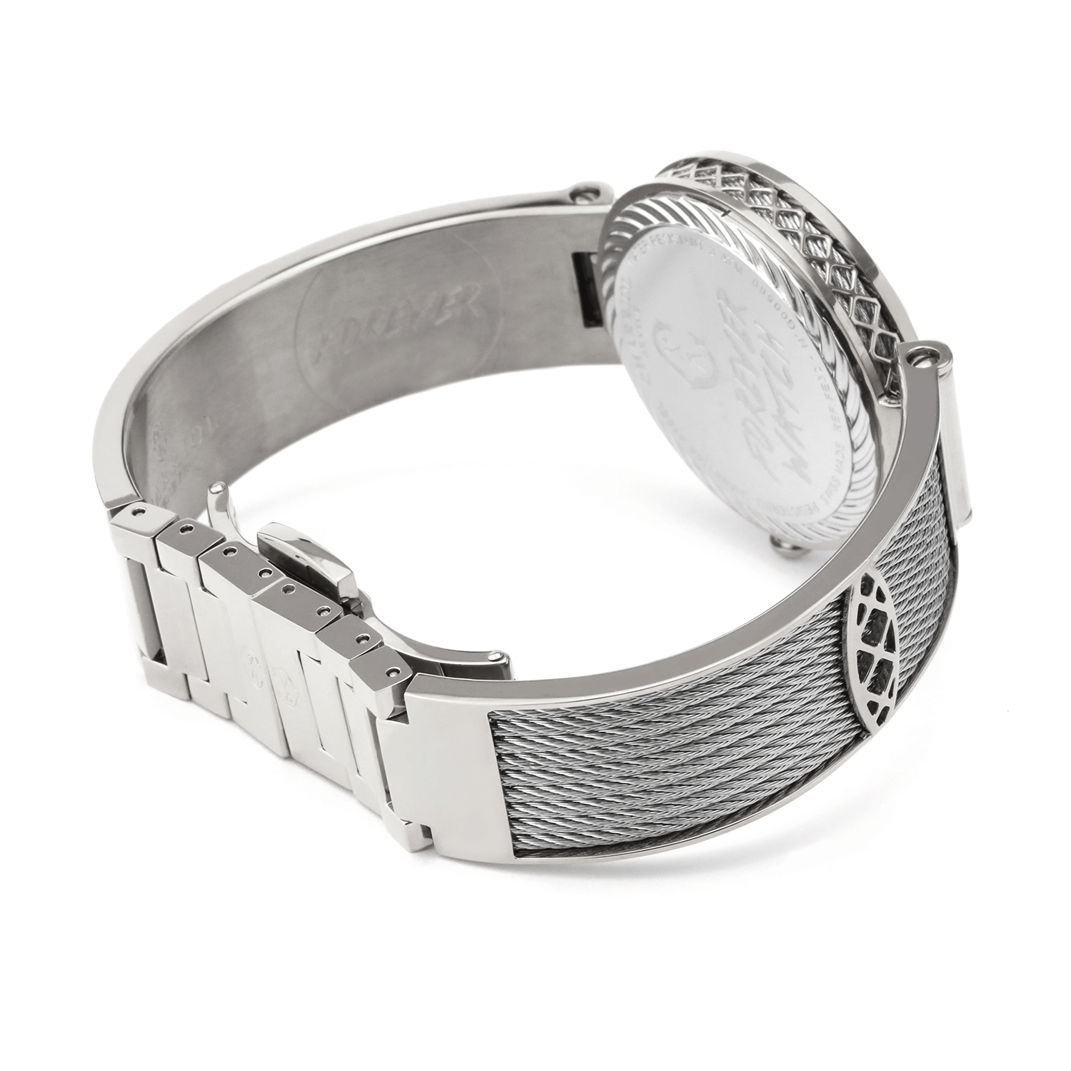 FOREVER, 32MM, QUARZKALIBER, WEISSE PERMUTTER MIT 12 SIMILIS ZIFFERN, STAHLKETTE, STAHLKABELARMBAND - © 2024 Charriol - Uhr