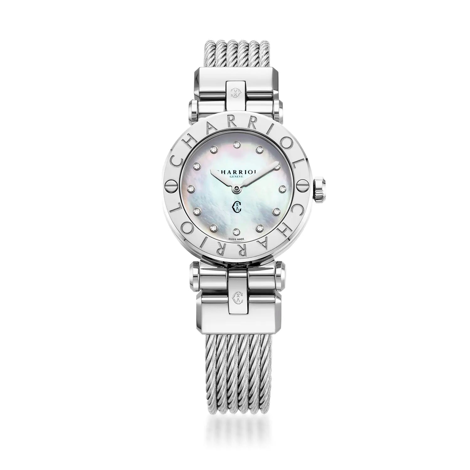 NAVIGATOR CRUISE, 28MM, QUARTZ KALIBER, PERLMUTTER MIT 12 DIAMONEN ZIFFERN, "CHARRIOL CHARRIOL " FASSUNG, STAHLKABEL-AUSTAUSCHBARES ARMBAND - Charriol Geneve - Watch