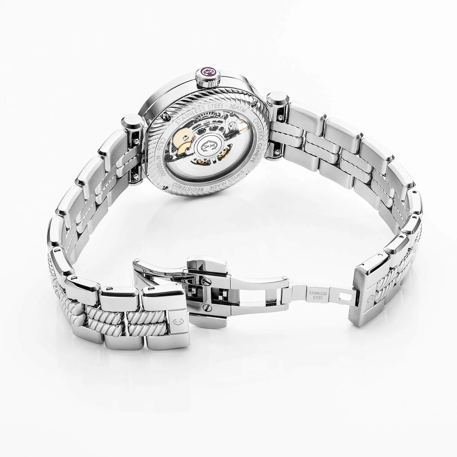 NAVIGATOR CRUISE, 36MM, CHARRIOL SKELETON AUTOMATIK KALIBER, KRISTALL MIT 12 DIAMANTEN INDEX INNEREN RING ZIFFERN, STAHL MIT 30 FULLCUTS DIAMANTEN & 6 DIAMANTEN, METALL AUSTAUSCHBARES ARMBAND - © 2024 Charriol - Watch