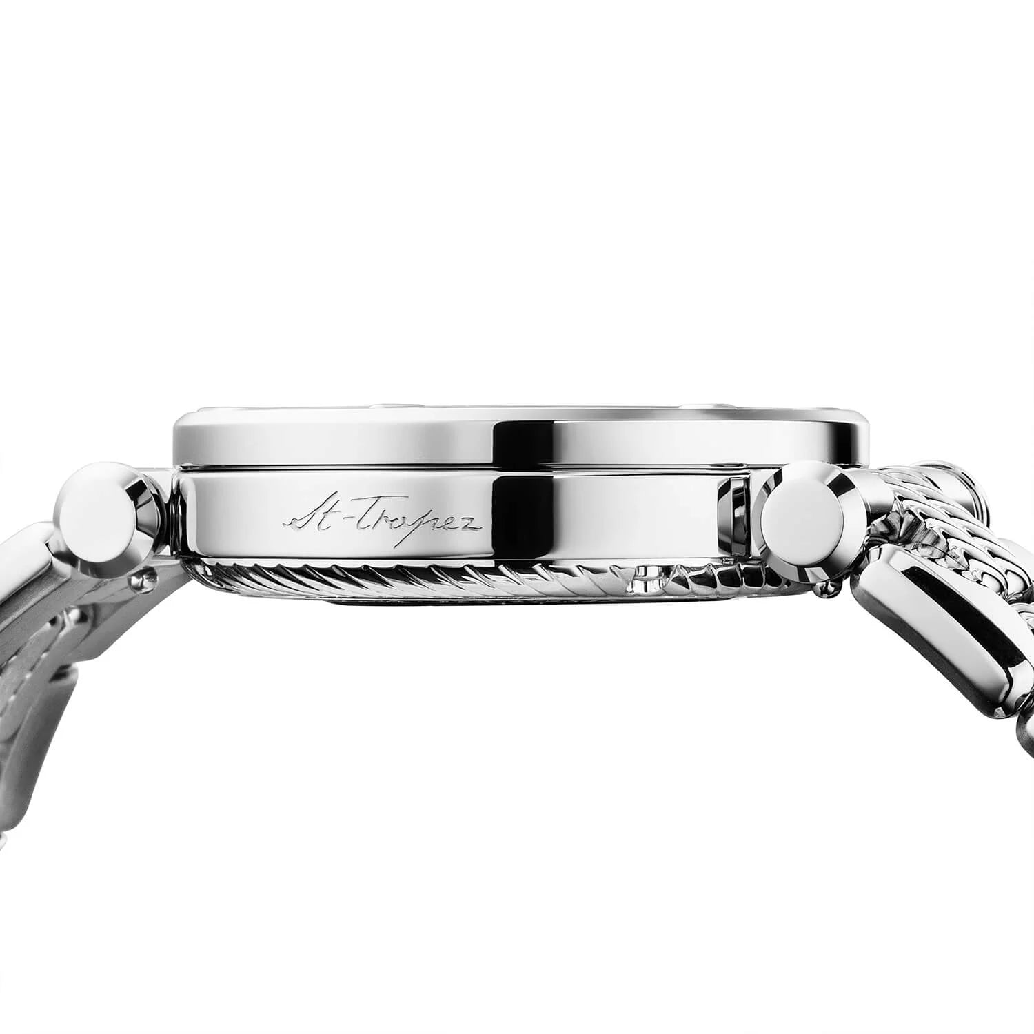 NAVIGATOR CRUISE, 36MM, CHARRIOL SKELETON AUTOMATIK KALIBER, KRISTALL MIT 12 DIAMANTEN INDEX INNEREN RING ZIFFERN, STAHL MIT 30 FULLCUTS DIAMANTEN & 6 DIAMANTEN, METALL AUSTAUSCHBARES ARMBAND - © 2024 Charriol - Watch