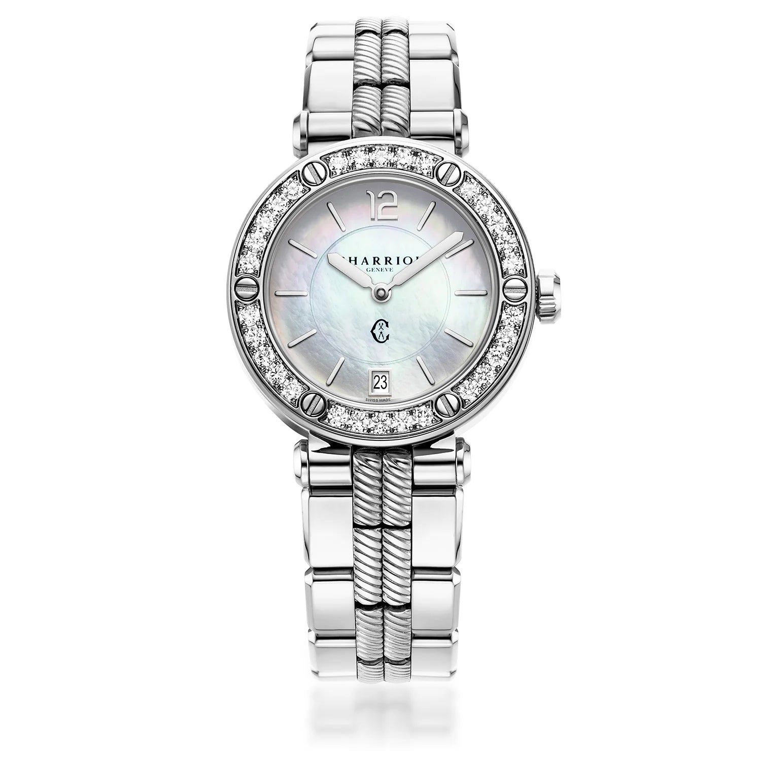 NAVIGATOR CRUISE, 36MM, QUARTZ-KALIBER, PERLMUTTER-ZEICHEN, 30 DIAMANTEN, STAHL-AUSTAUSCHBARES ARMBAND - Charriol Geneve - Watch