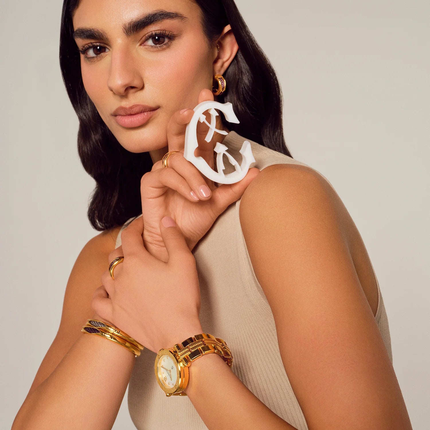 NAVIGATOR CRUISE, 36MM, QUARTZ KALIBER, PERLMUTTER MIT 10 DIAMONEN ZIFFERN, "CHARRIOL CHARRIOL " FASSUNG, STAHL GELB GOLD PVD AUSTAUSCHBARES ARMBAND - Charriol Geneve - Watch