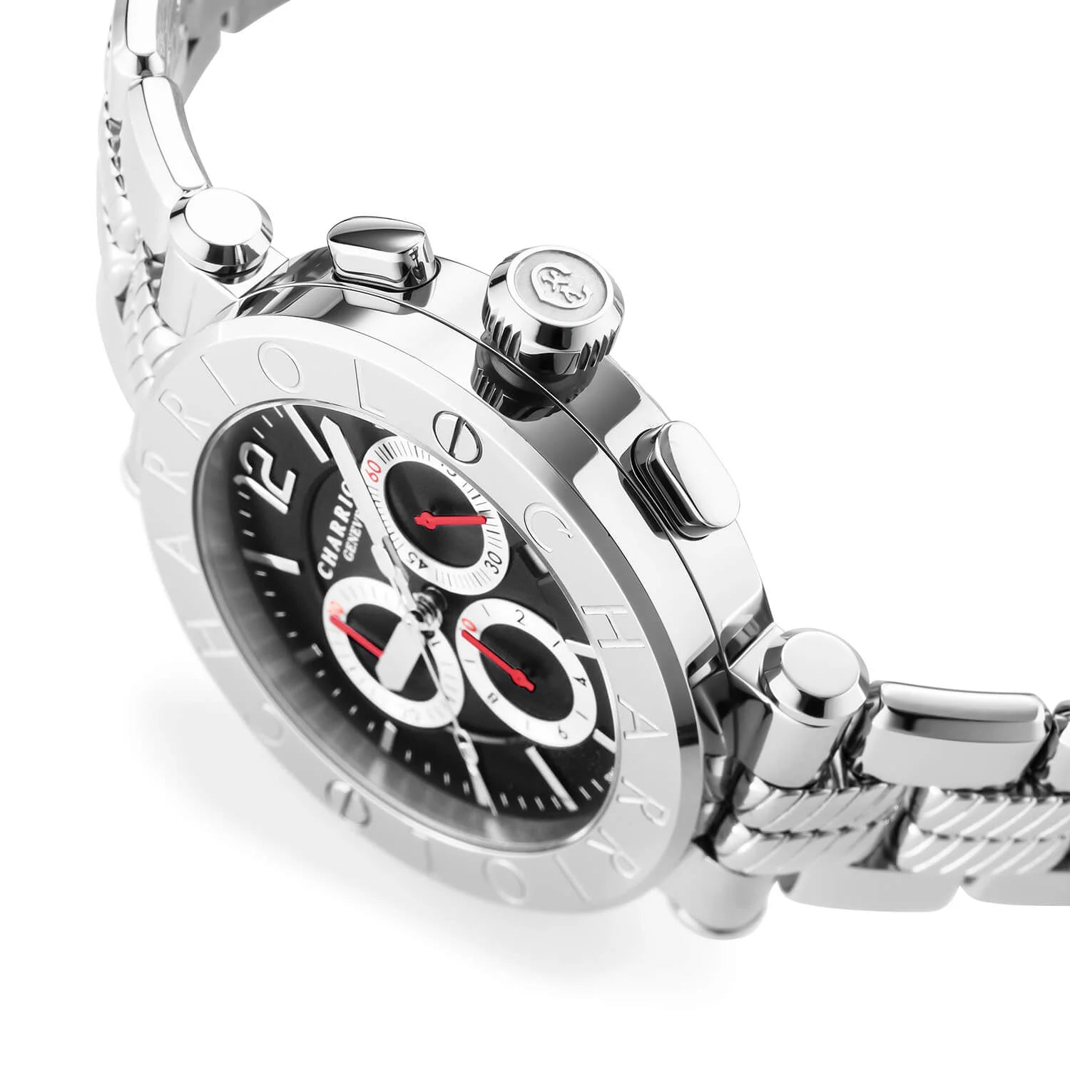 NAVIGATOR CRUISE, 41MM, QUARZ-CHRONOGRAPHEN-KALIBER, SCHWARZ MIT 3 RHODIUM-SPIEGELN & INDEX-ZEIGER, STAHL "CHARRIOL CHARRIOL " MIT 2 SCHRAUBEN BEGLEITUNG, METALL-AUSTAUSCHBARES ARMBAND - © 2024 Charriol - Uhr