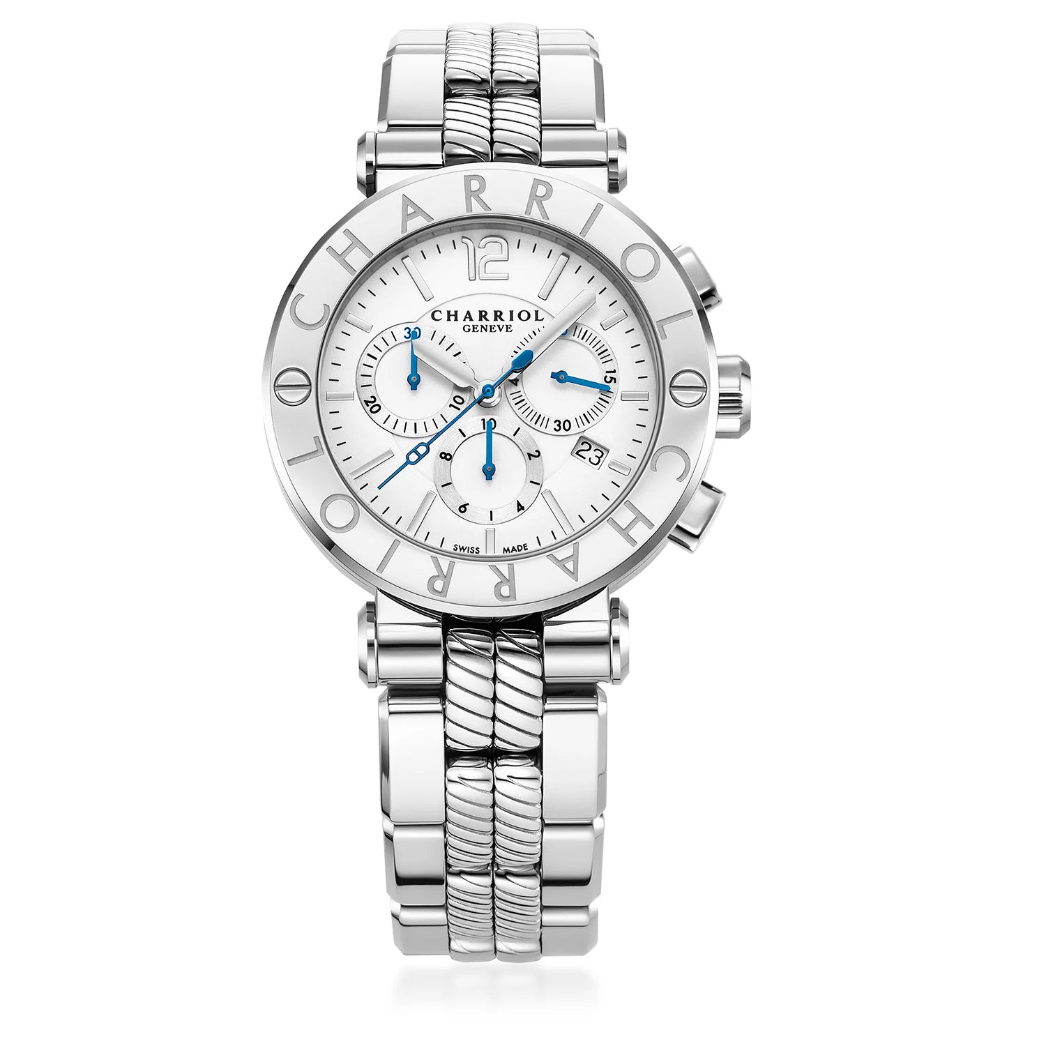 NAVIGATOR CRUISE, 41MM, QUARZ-CHRONOGRAPHEN-KALIBER, WEISSES ZIFFERBLATT, "CHARRIOL CHARRIOL " FASSUNG, STAHL-AUSTAUSCHBARES ARMBAND - Charriol Geneve - Watch