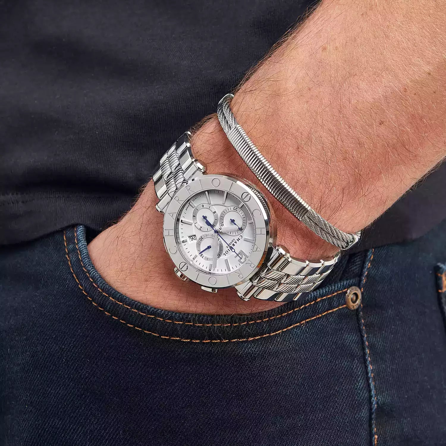 NAVIGATOR CRUISE, 41MM, QUARZ-CHRONOGRAPHEN-KALIBER, WEISSES ZIFFERBLATT, "CHARRIOL CHARRIOL " FASSUNG, STAHL-AUSTAUSCHBARES ARMBAND - Charriol Geneve - Watch