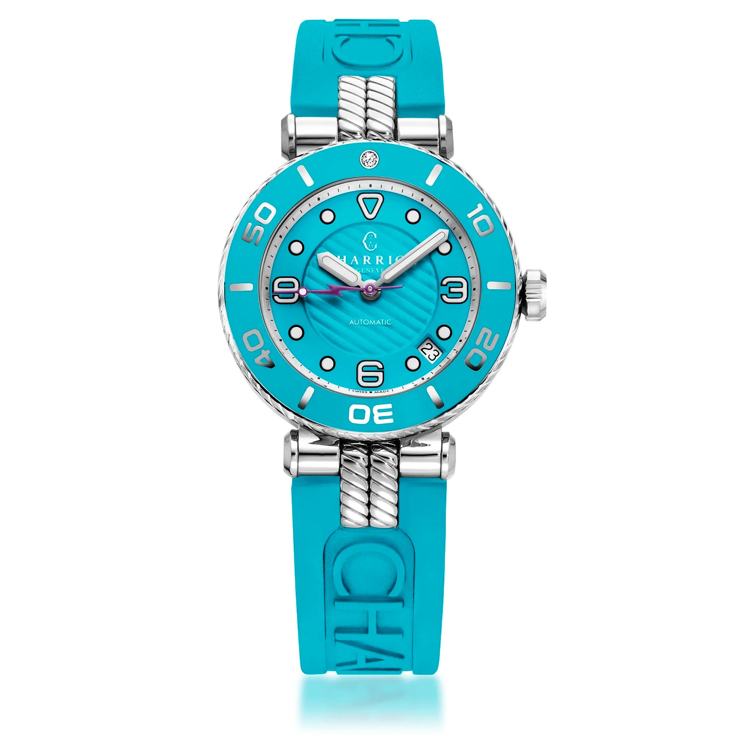 NAVIGATOR SURF, 36MM, AUTOMATISCHES KALIBER, TURQUOISE ZIFFERN, TURQUOISE KARAMELL, TURQUOISE GUMMI-AUSTAUSCHBARES ARMBAND - Charriol Geneve - Watch
