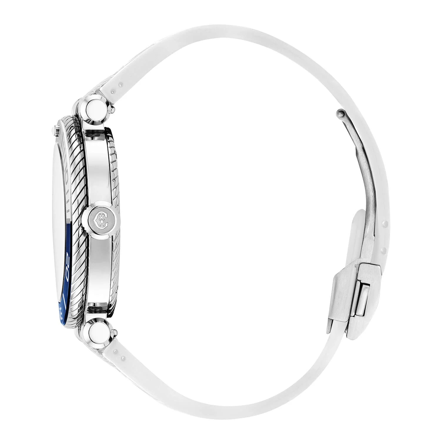 NAVIGATOR SURF, 41MM, AUTOMATISCHE KALIBRIERUNG, WEISSES LUMINOVA-ZIFFERBLATT, BLAUE UND WEISSE KARAMELLE, WEISSES AUSTAUSCHBARES GUMMIARMBAND - © 2024 Charriol - Uhr