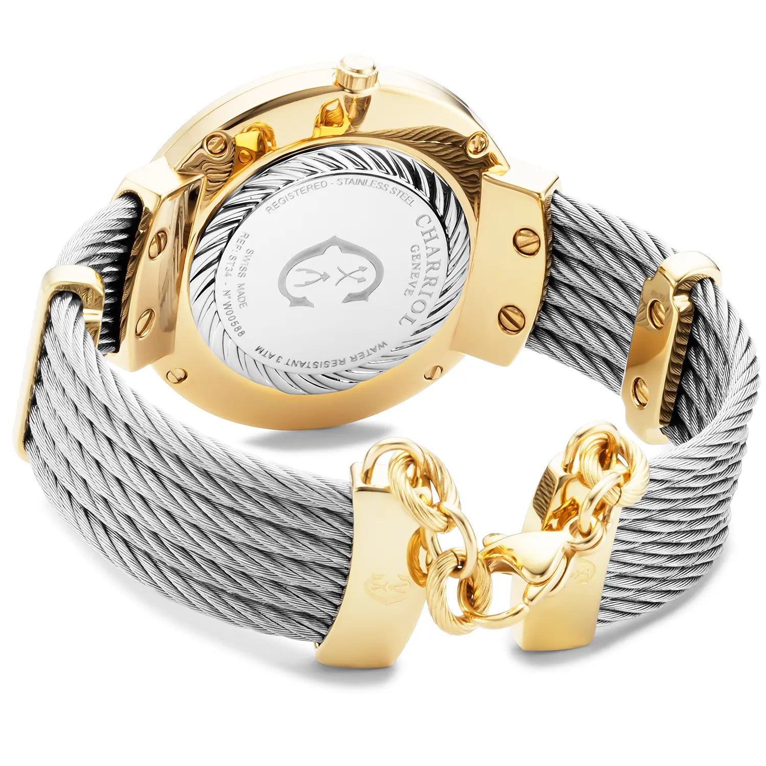 SLIM, 34MM, QUARTZ KALIBER, PERMUTTER MIT 12 DIAMANTEN ZIFFERN, "CHARRIOL CHARRIOL " FASSUNG, STAHLKABELARMBAND - Charriol Geneve - Watch