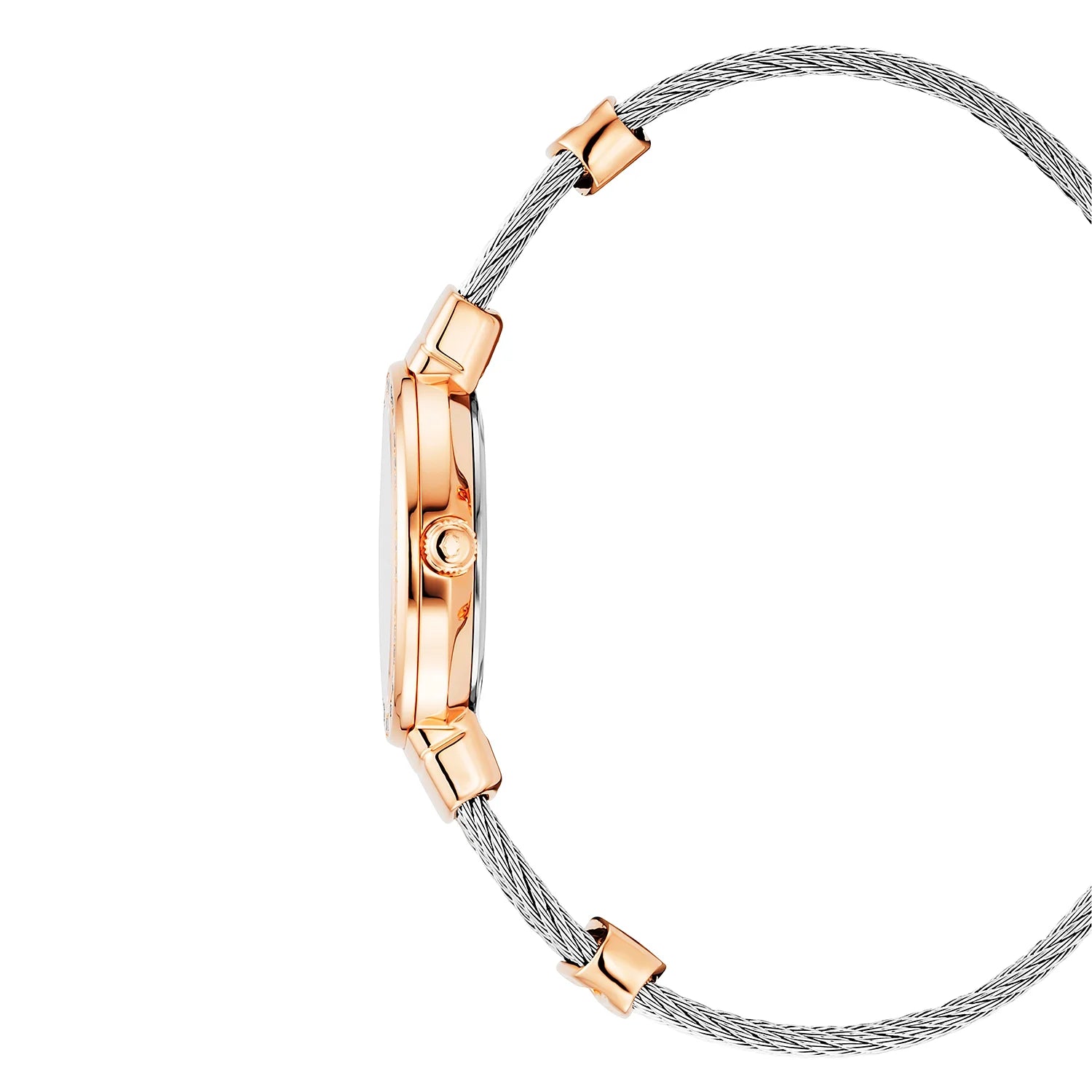 ST TROPEZ, 25MM, QUARTZ KALIBRIEREN, PERMUTTER-ZEICHEN, ROSENGOLD PVD MIT 36 DIAMONEN, STAHLKABELARMBAND - Charriol Geneve - Watch