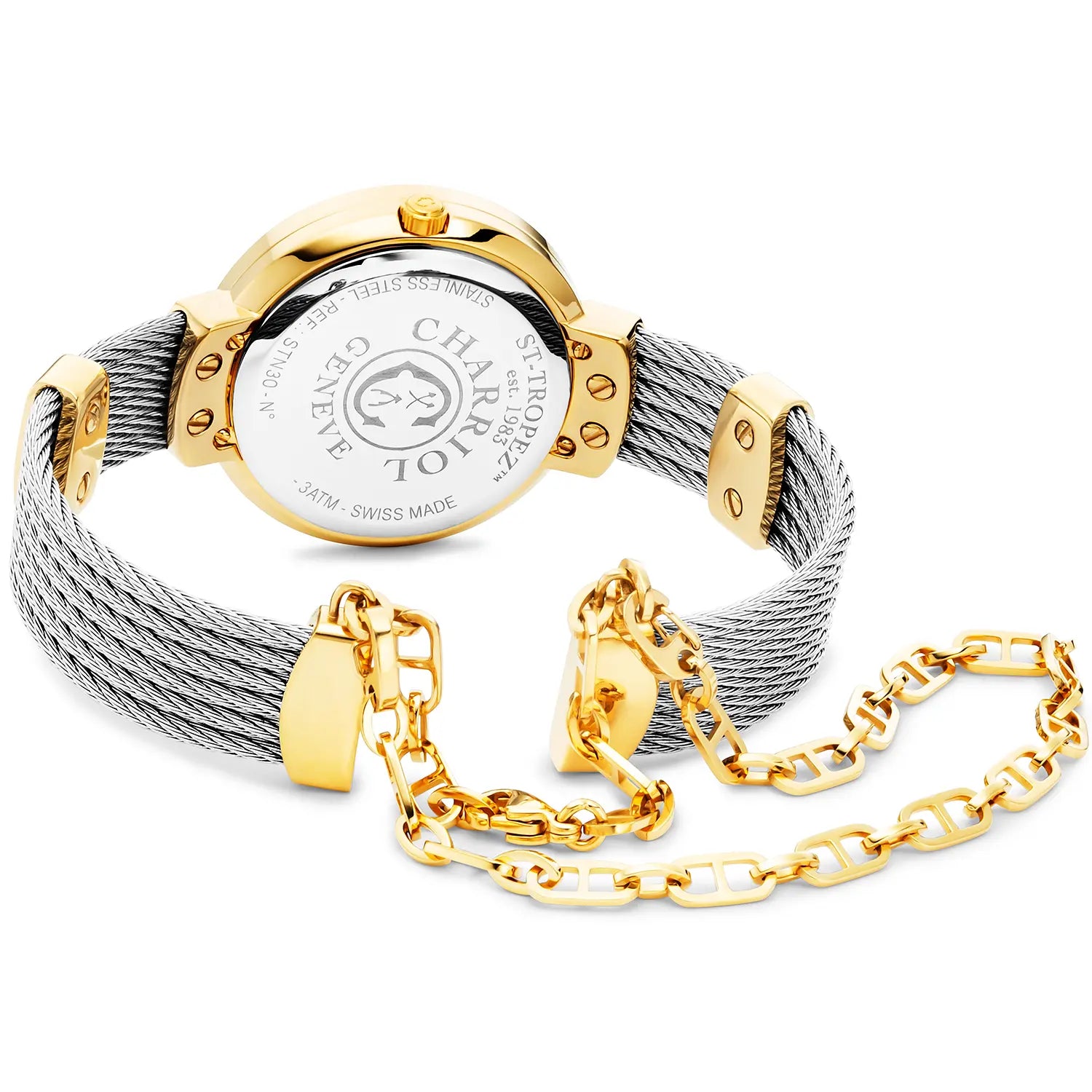 ST TROPEZ, 30MM, QUARTZ KALIBER, PERLMUTTER ZIFFERN, "CHARRIOL CHARRIOL " FASSUNG, STAHLKABELARMBAND - Charriol Geneve - Watch