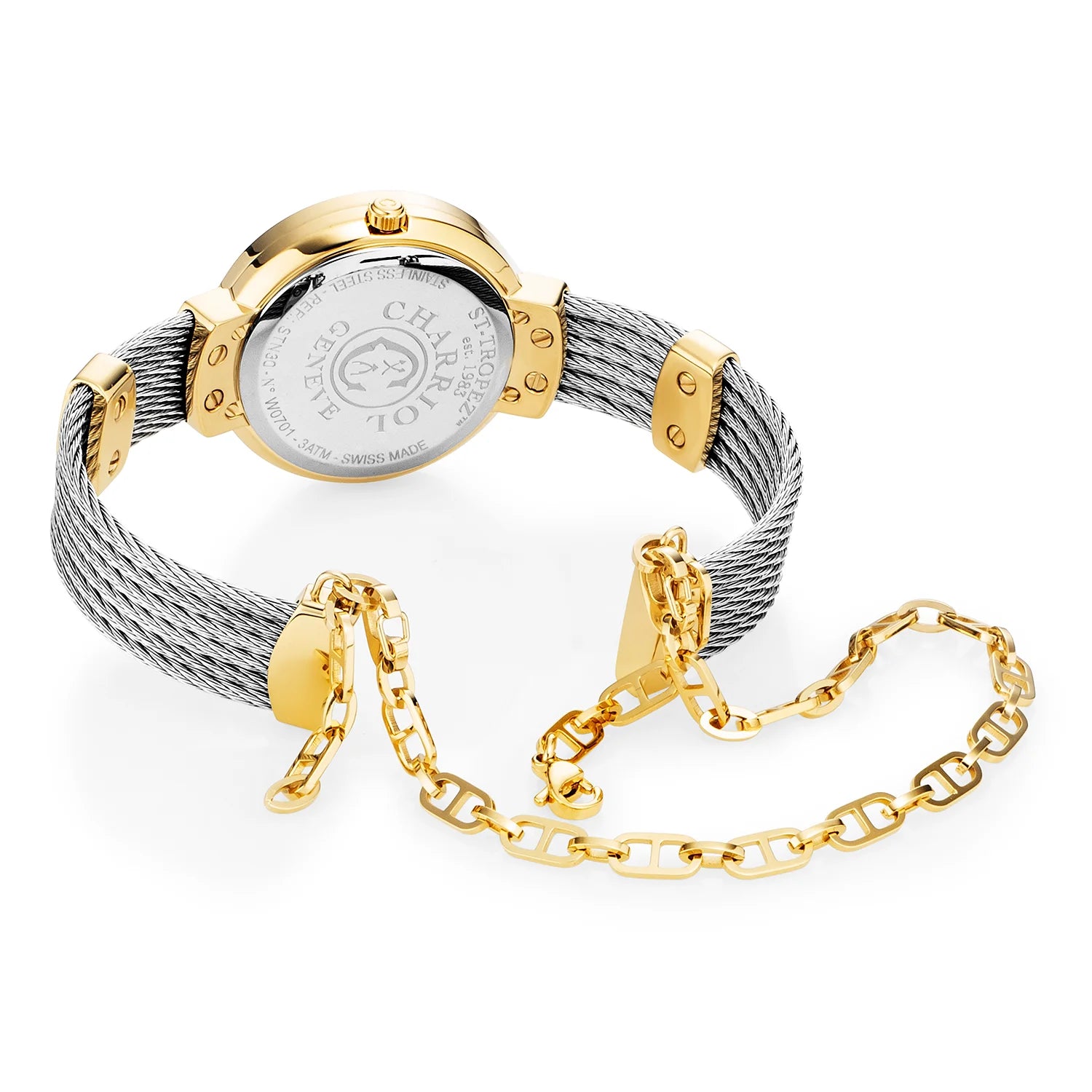 ST TROPEZ, 30MM, QUARTZ KALIBRIEREN, PERLMUTTER ZIFFERN, PERLMUTTER MIT 8 DIAMONEN, STAHLKABELARMBAND - Charriol Geneve - Watch