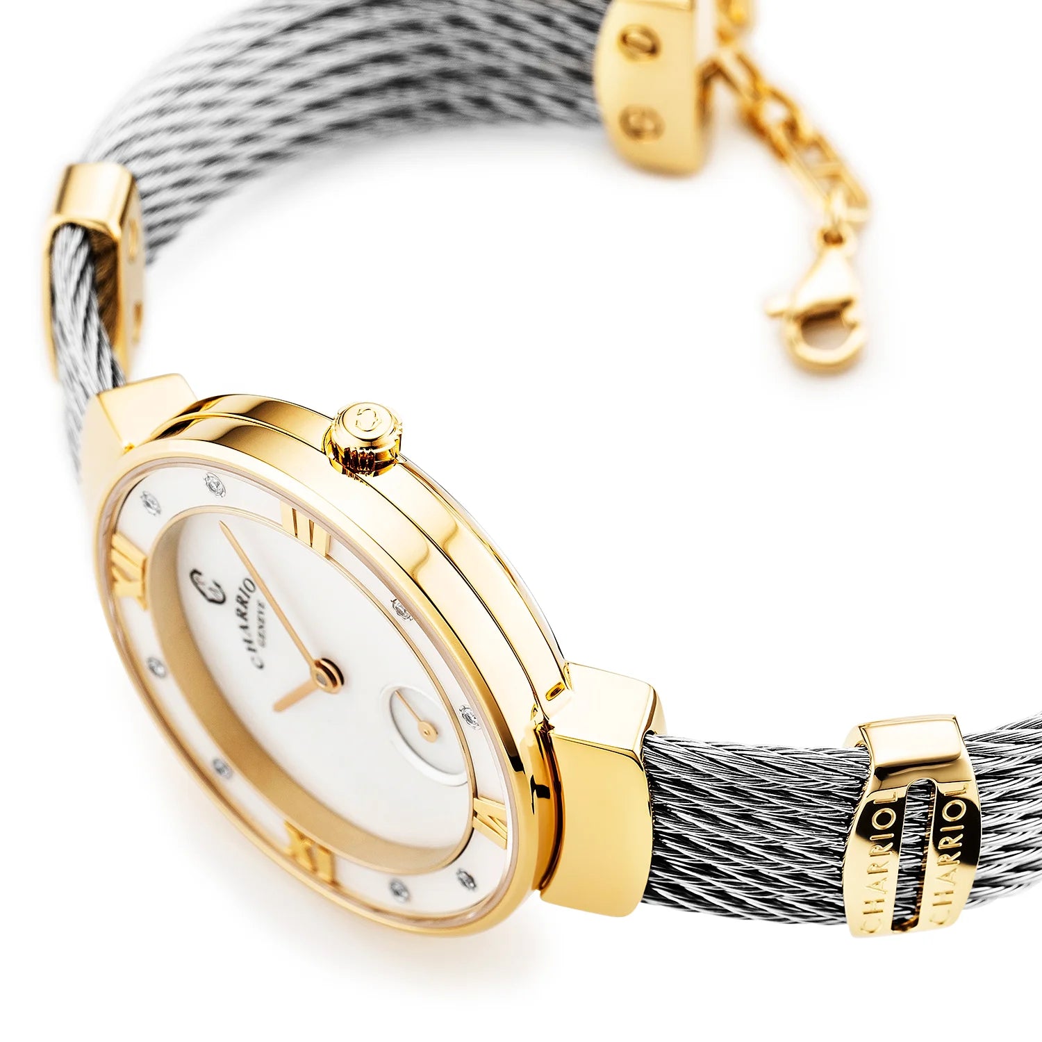 ST TROPEZ, 30MM, QUARTZ KALIBRIEREN, PERLMUTTER ZIFFERN, PERLMUTTER MIT 8 DIAMONEN, STAHLKABELARMBAND - Charriol Geneve - Watch