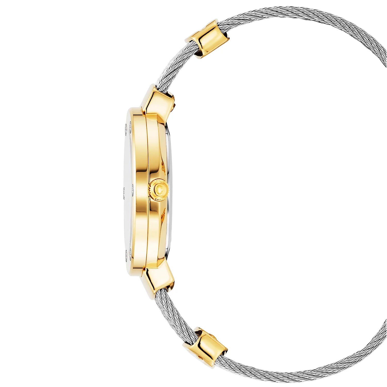 ST TROPEZ, 30MM, QUARTZ KALIBER, PERLMUTTER ZIFFERN, GELB GOLD PVD MIT 6 DIAMONEN, STAHLKABELARMBAND - Charriol Geneve - Watch