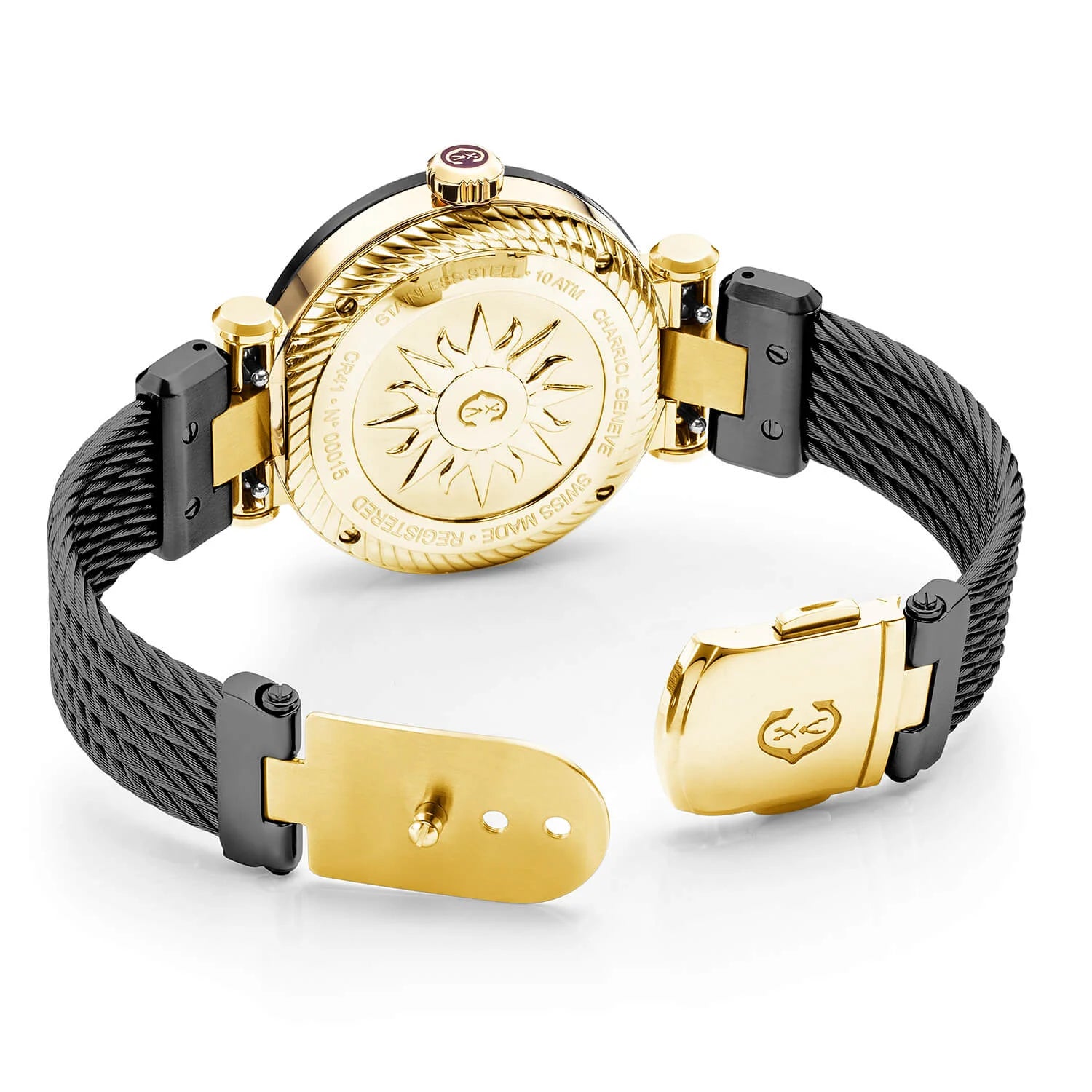 NAVIGATOR CRUISE, 41MM, QUARZKALIBRIER, SCHWARZ MIT 2 GELBEN ARABISCHEN UND 9 INDEX, STAHL SCHWARZ PVDCHARRIOL CHARRIOL" MIT 2 SCHRAUBEN BEZEL, STAHL SCHWARZ PVD AUSTAUSCHBARES KABELARMBAND MIT GELBEM GOLD ANGESCHLOSSEN - © 2024 Charriol - Watch