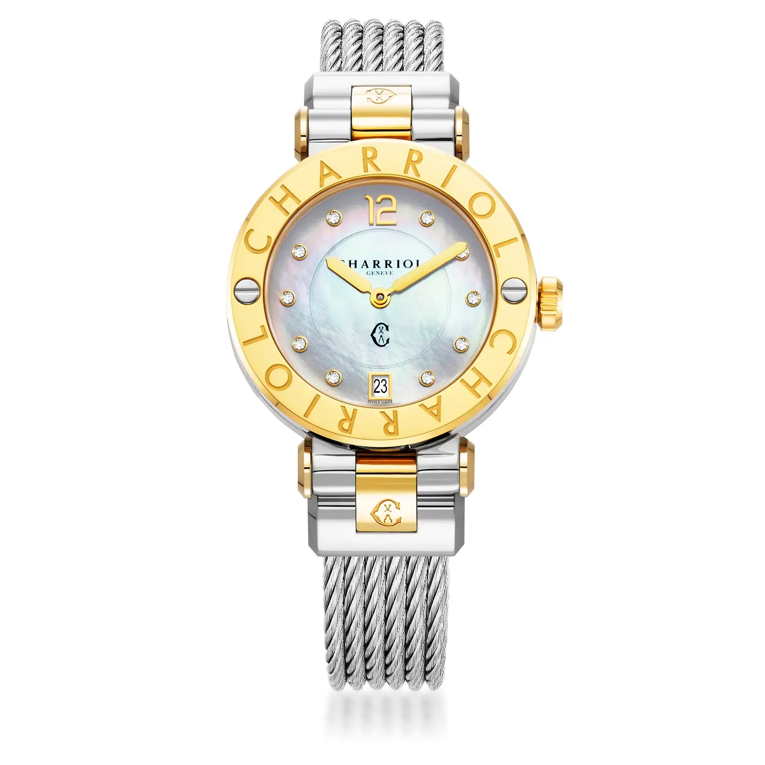 NAVIGATOR CRUISE, 36MM, QUARTZKALIBRIER, PERLMUTTER MIT 10 DIAMANTEN ZIFFERN,CHARRIOL CHARRIOL" BESEL, STAHLKABEL-AUSTAUSCHBARES ARMBAND - Charriol Geneve - Watch