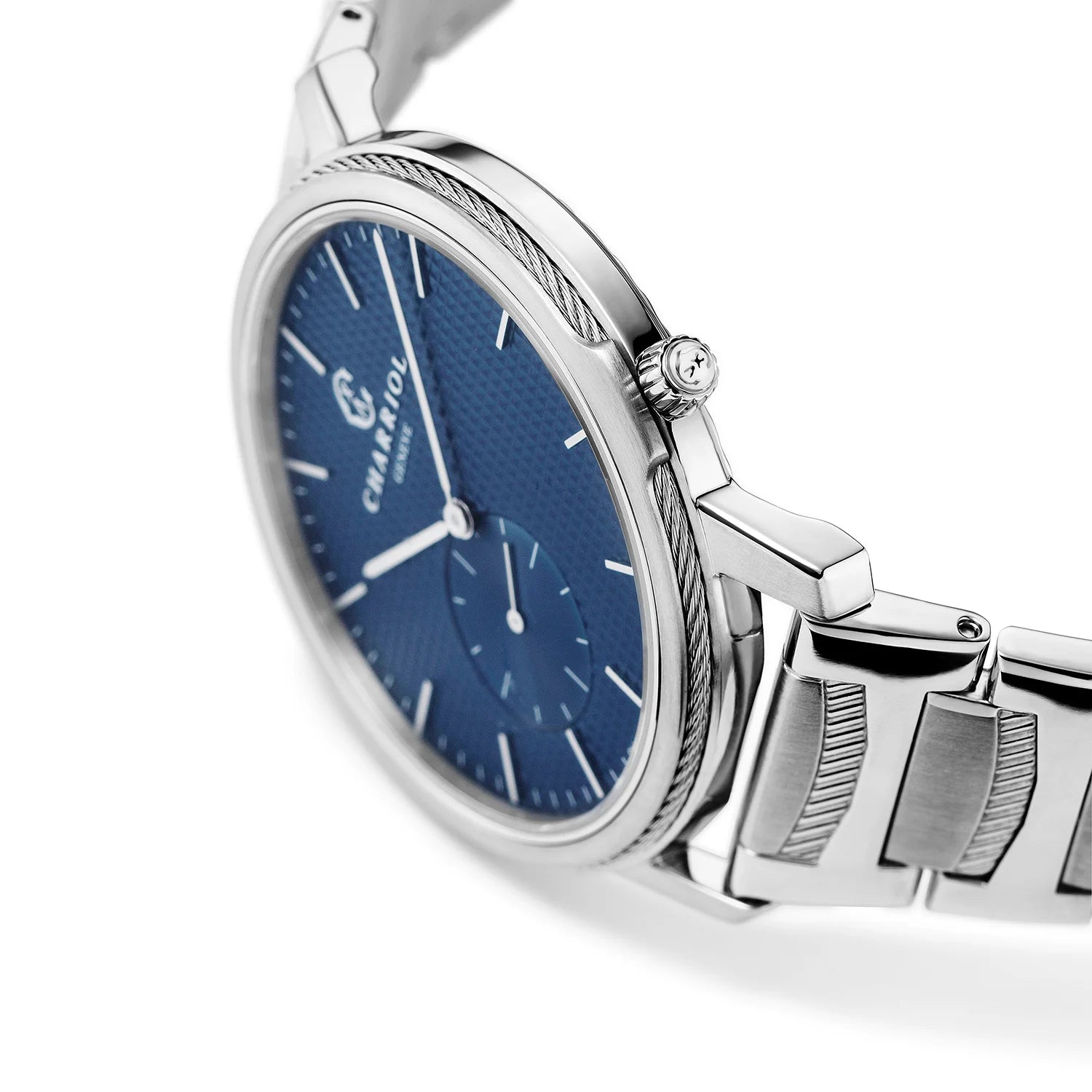 CELTIC LEGACY, 40MM, QUARTZKALIBER, BLAUES "CLOUS DE PARIS" ZIFFERN, STAHLKETT, STAHLARMBAND - Charriol Geneve - Watch