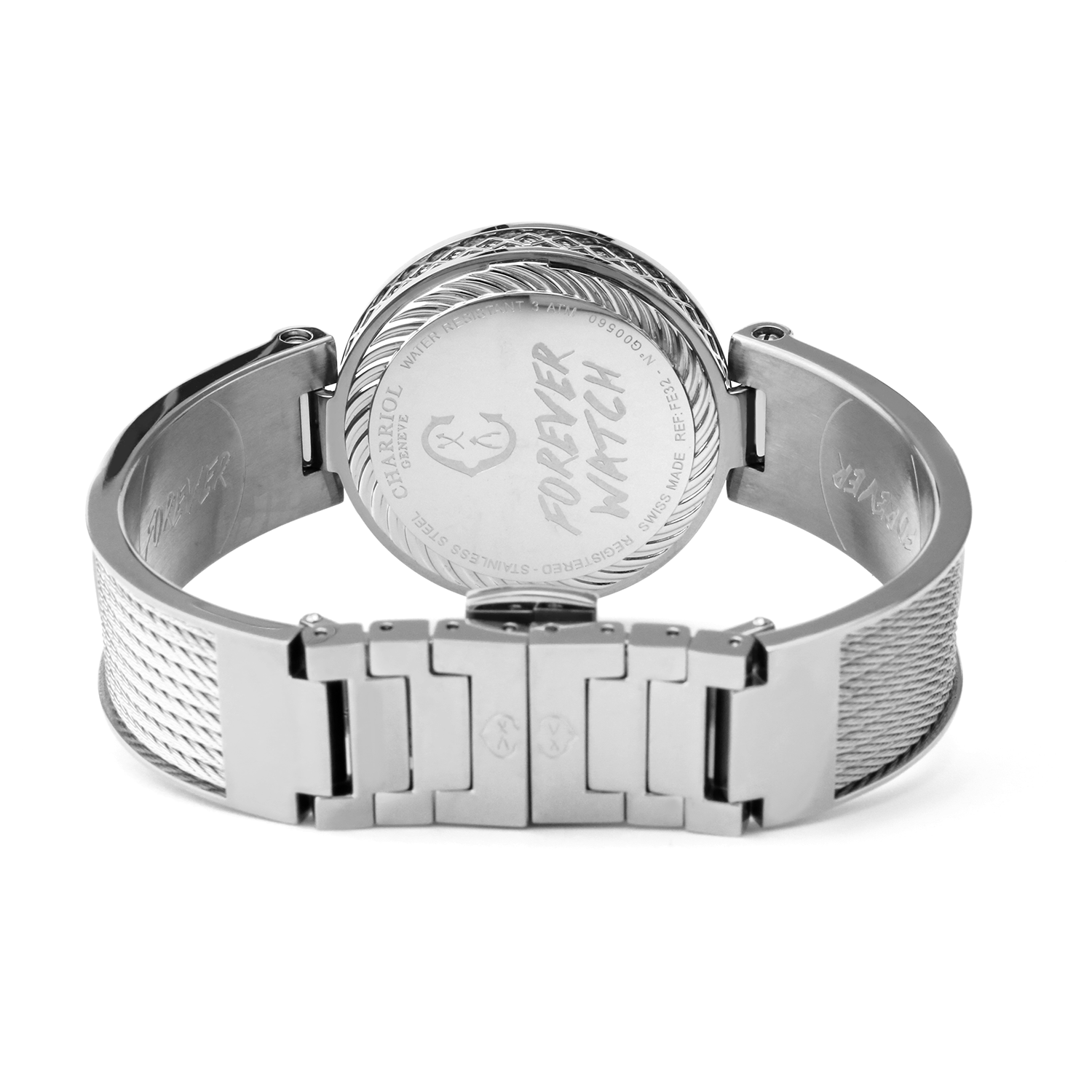 FOREVER, 32MM, QUARZKALIBER, WEISSE PERMUTTER MIT 12 SIMILIS ZIFFERN, STAHLKETTE, STAHLKABELARMBAND - © 2024 Charriol - Uhr