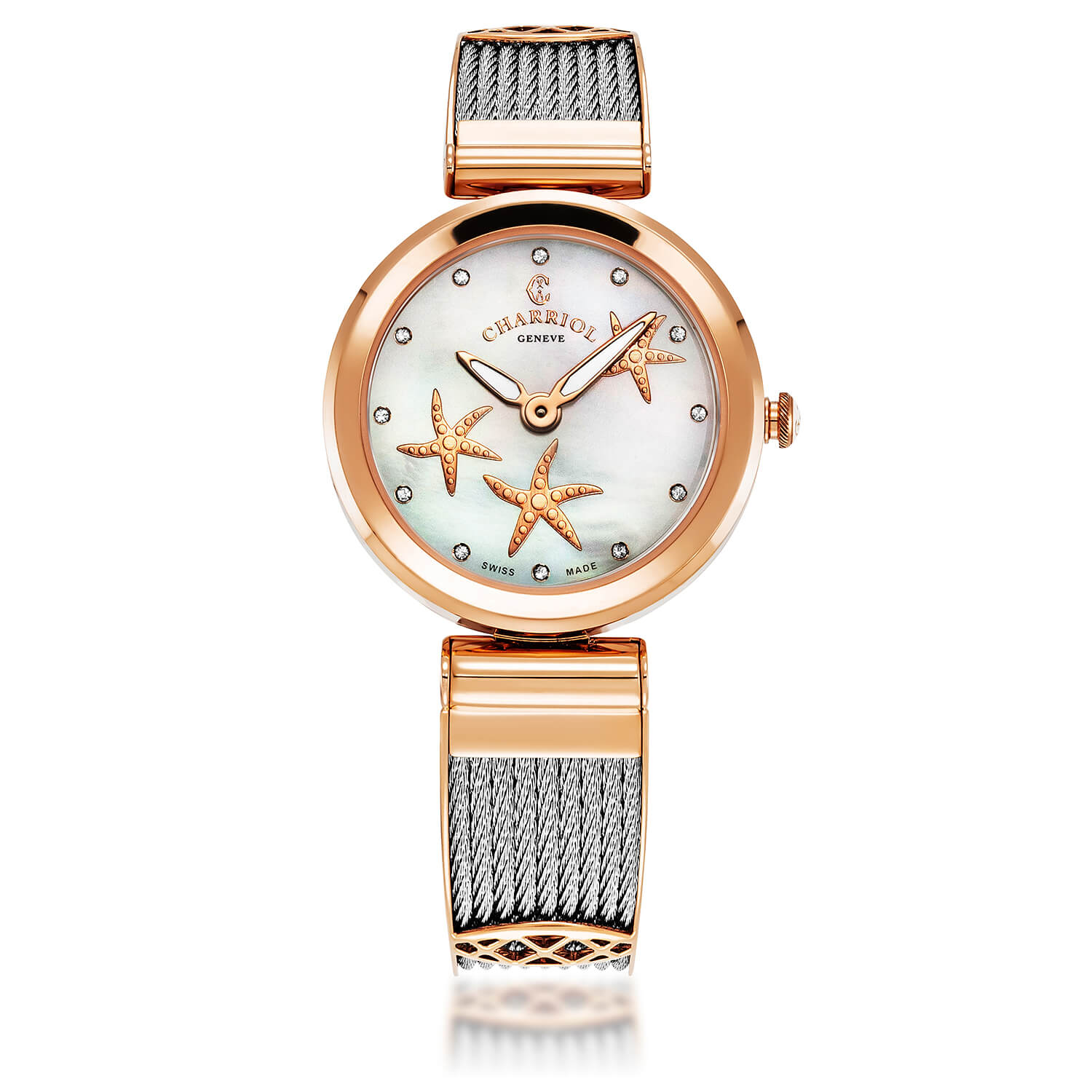 Forever Uhr Weiß mit goldenen Seesternen und Rose Gold - Charriol Geneve - Uhr