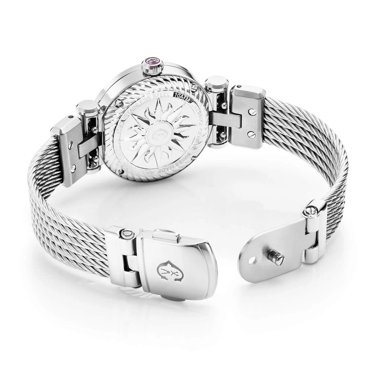 NAVIGATOR CRUISE, 28MM, MOONPHASE QUARTZ KALIBRIEREN, AVENTURINE bedruckt mit 12 DIAMONEN ZIFFERN, STAHLCHARRIOL CHARRIOL" MIT 2 SCHRAUBEN KRAUSEL, STAHL AUSTAUSCHBARES KABELARMBAND - © 2024 Charriol - Watch