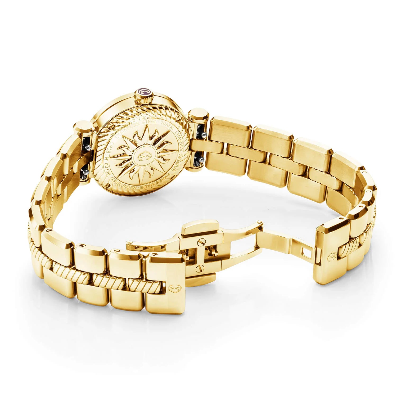 St Tropez Cruise Uhr Weiß und GelbgoldSt Tropez Cruise 28mm Uhr Gelbgold-Armband, Gelbgold & 2 Schrauben Lünette und weißes MOP-Zifferblatt - Charriol Geneve - Watch