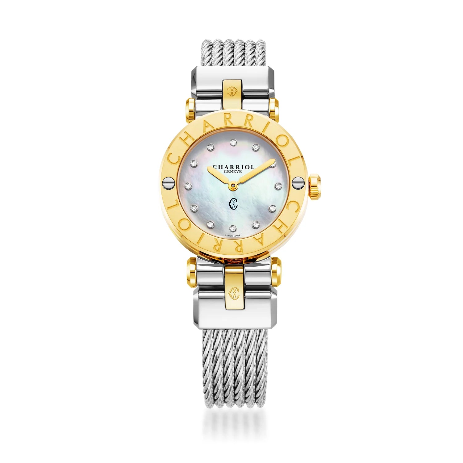 NAVIGATOR CRUISE, 28MM, QUARTZ KALIBER, PERLMUTTER MIT 12 DIAMONEN ZIFFERN, "CHARRIOL CHARRIOL " FASSUNG, STAHLKABEL-AUSTAUSCHBARES ARMBAND - Charriol Geneve - Watch