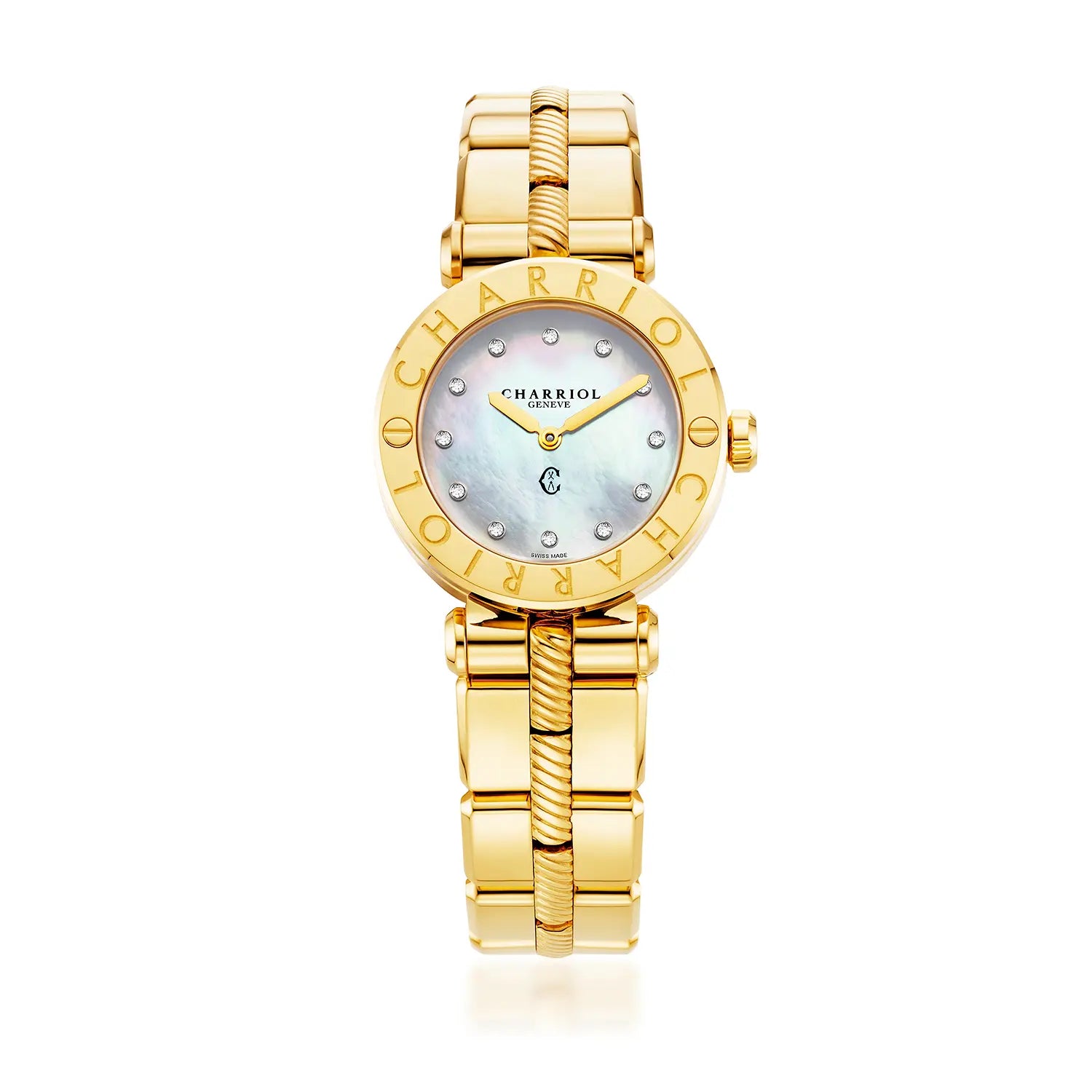 NAVIGATOR CRUISE, 28MM, QUARTZKALIBER, PERLMUTTER MIT 12 DIAMANTEN ZIFFERN,CHARRIOL CHARRIOL"-RING, STAHL-GELB-GOLD PVD-AUSTAUSCHBARES ARMBAND - Charriol Geneve - Watch