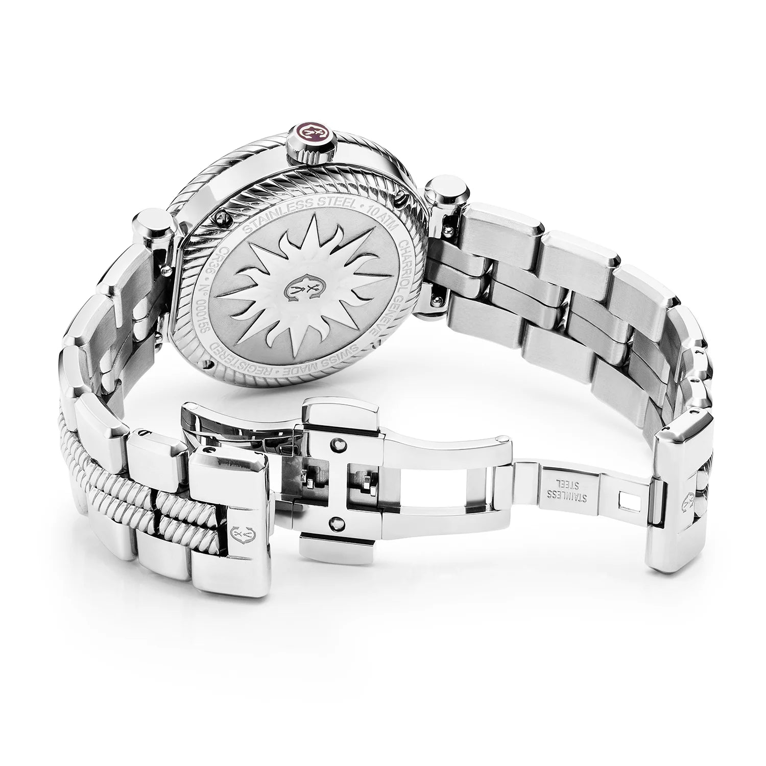 St Tropez Cruise 36mm Automatikuhr Hellgrau Armband, Hellgrau & 2 Schrauben Lünette und Weiß MOP Zifferblatt - Charriol Geneve - Watch
