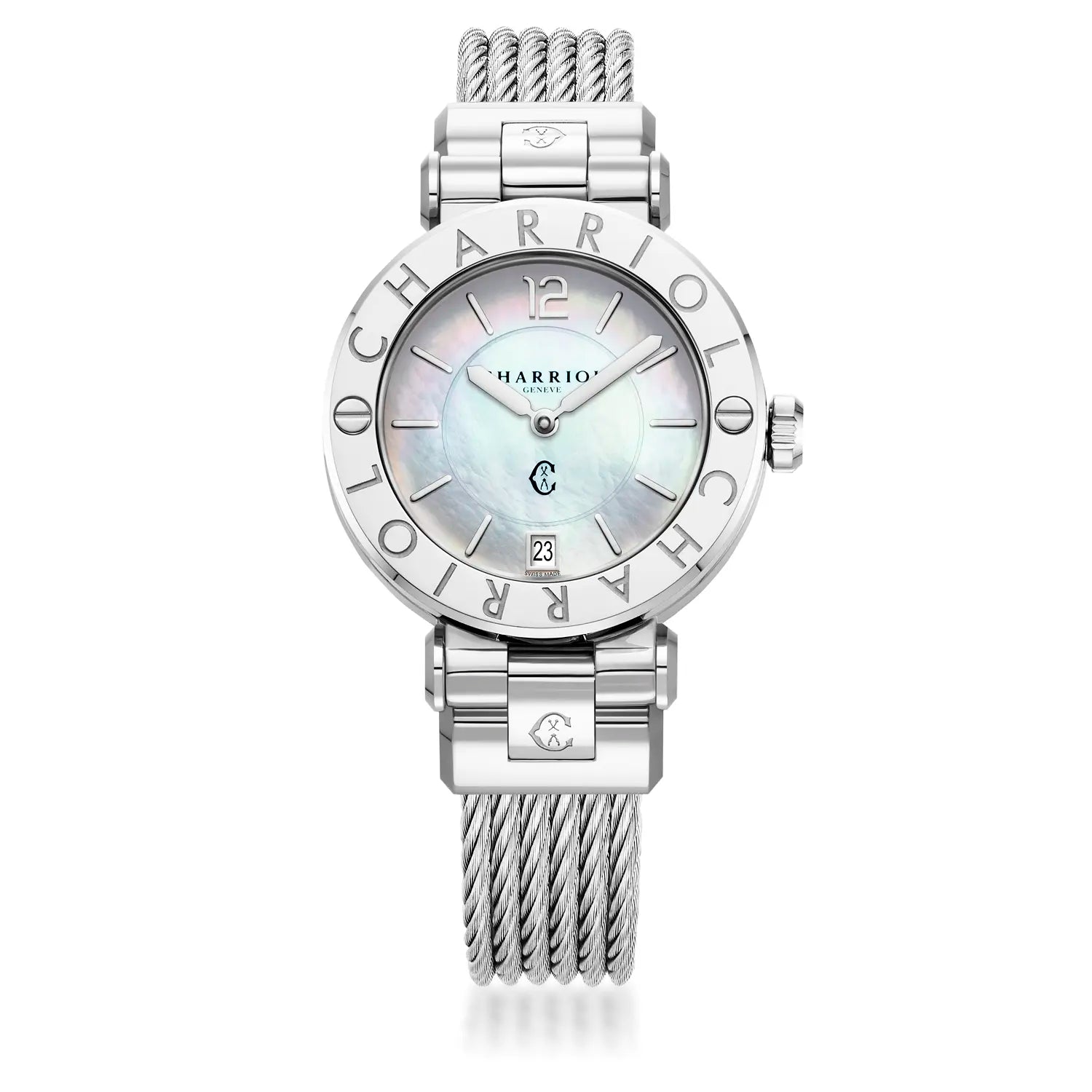 NAVIGATOR CRUISE, 36MM, QUARTZ KALIBER, PERLMUTTER ZIFFERN, "CHARRIOL CHARRIOL " FASSUNG, STAHLKABEL-AUSTAUSCHBARES ARMBAND - Charriol Geneve - Watch