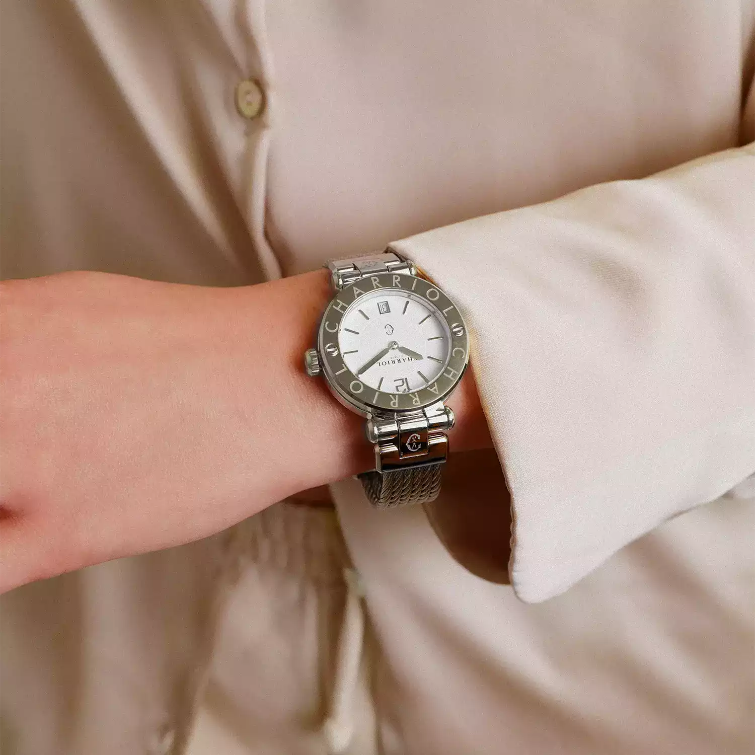 NAVIGATOR CRUISE, 36MM, QUARTZ KALIBER, PERLMUTTER ZIFFERN, "CHARRIOL CHARRIOL " FASSUNG, STAHLKABEL-AUSTAUSCHBARES ARMBAND - Charriol Geneve - Watch