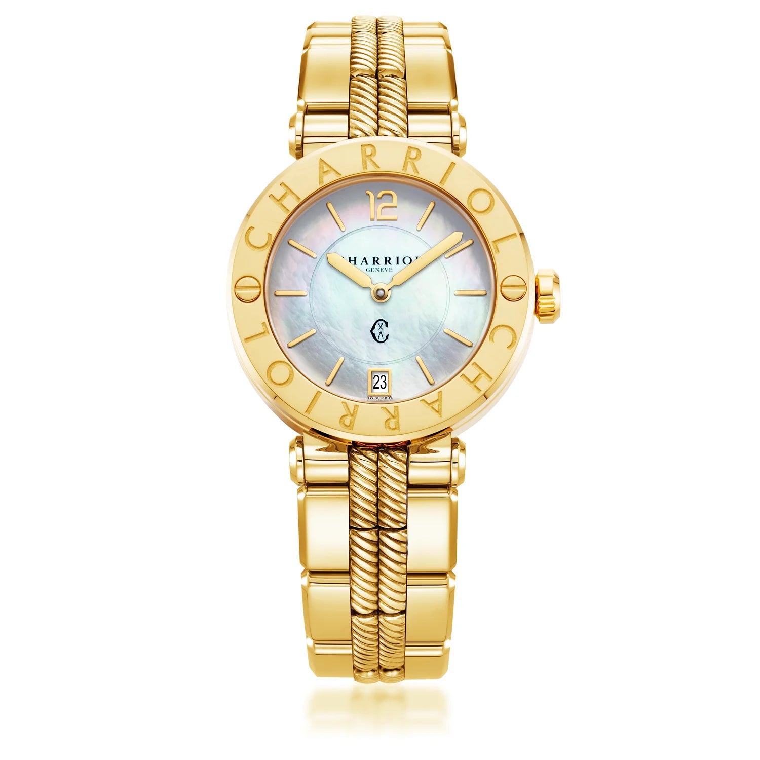 NAVIGATOR CRUISE, 36MM, QUARTZ KALIBER, PERLMUTTER ZIFFERN, "CHARRIOL CHARRIOL " FASSUNG, STAHL GELB GOLD PVD AUSTAUSCHBARES ARMBAND - Charriol Geneve - Watch