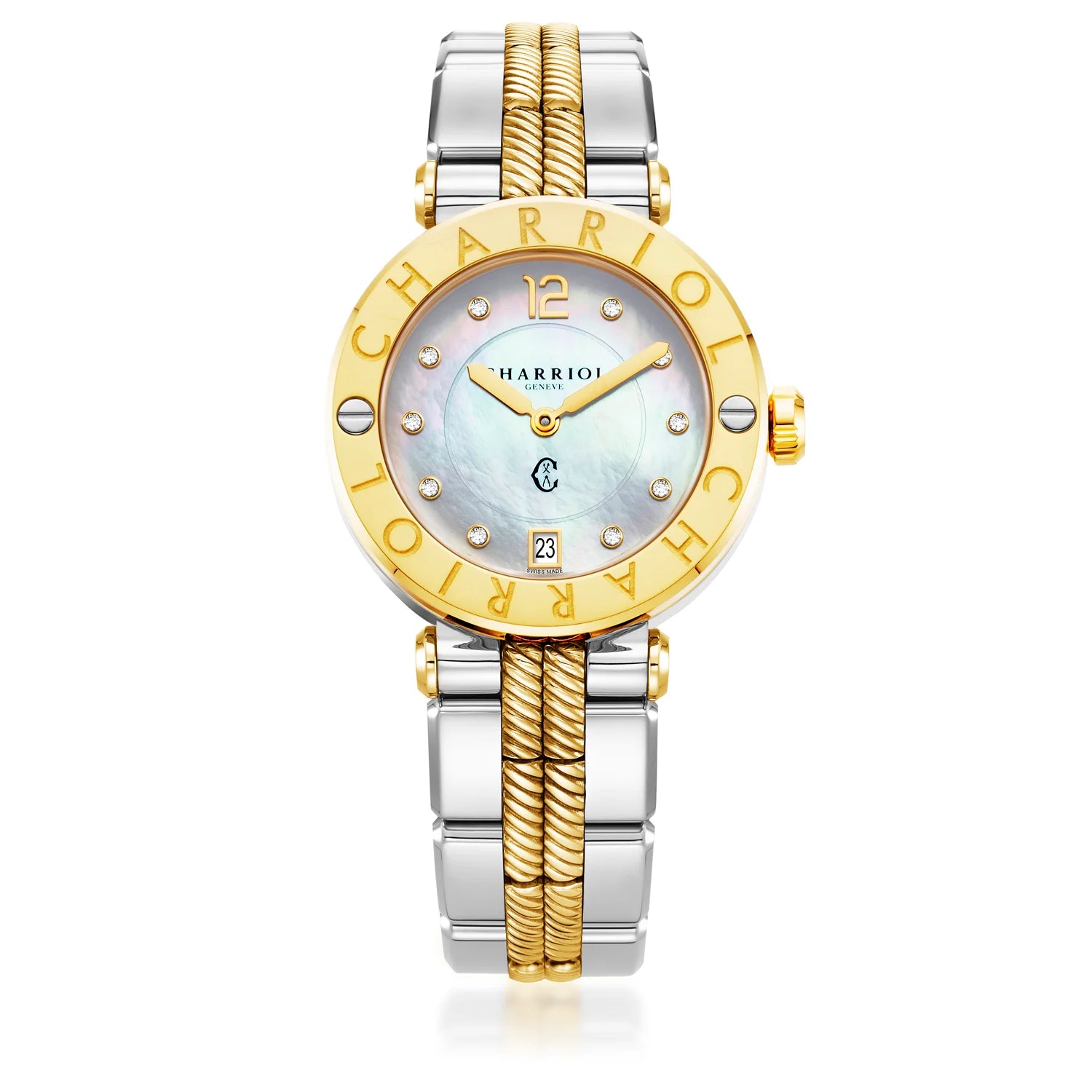 NAVIGATOR CRUISE, 36MM, QUARTZ KALIBER, PERLMUTTER MIT 10 DIAMANTEN ZIFFERN, "CHARRIOL CHARRIOL " FASSUNG, BICOLOR AUSTAUSCHBARES ARMBAND - Charriol Geneve - Watch