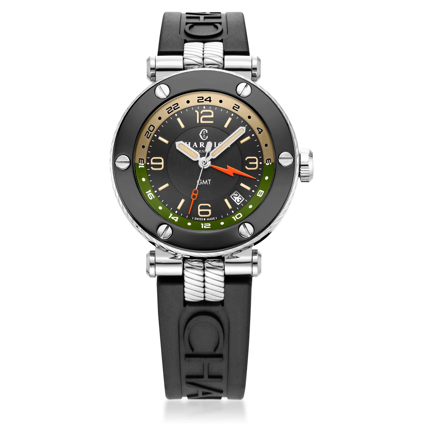 NAVIGATOR SURF GMT, 41MM, AUTOMATISCHES KALIBER, SCHWARZES ZIFFERBLATT, 6 SCHRAUBEN, SCHWARZES GUMMI-AUSTAUSCHARMBAND, Limited Edition x @time_mechanic - Charriol Geneve - Watch