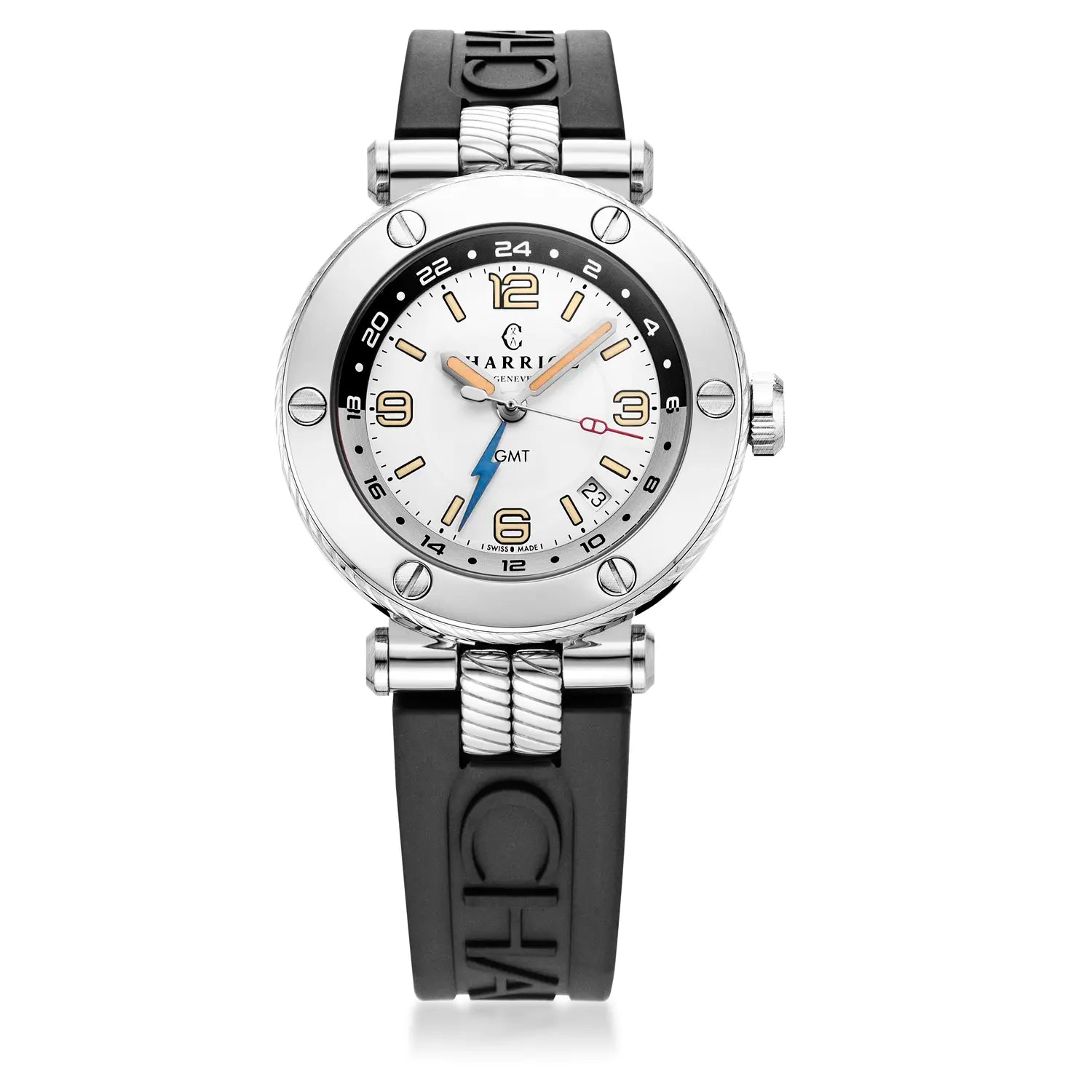 NAVIGATOR SURF GMT, 41MM, AUTOMATISCHE KALIBRIERUNG, WEISSES ZIFFERBLATT, 6 SCHRAUBEN, SCHWARZES GUMMI-AUSTAUSCHARMBAND - Charriol Geneve - Watch