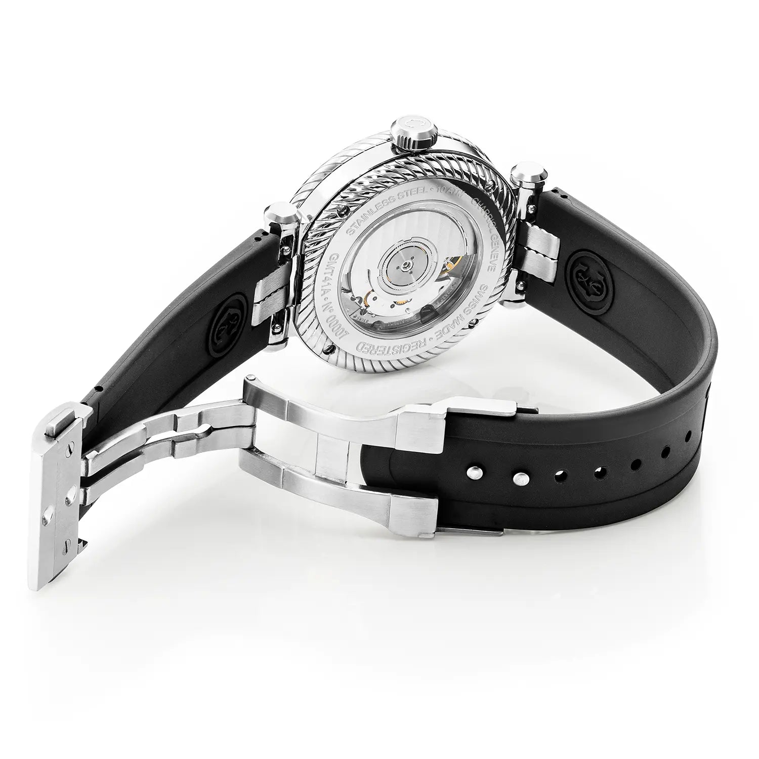 NAVIGATOR SURF GMT, 41MM, AUTOMATISCHE KALIBRIERUNG, WEISSES ZIFFERBLATT, 6 SCHRAUBEN, SCHWARZES GUMMI-AUSTAUSCHARMBAND - Charriol Geneve - Watch