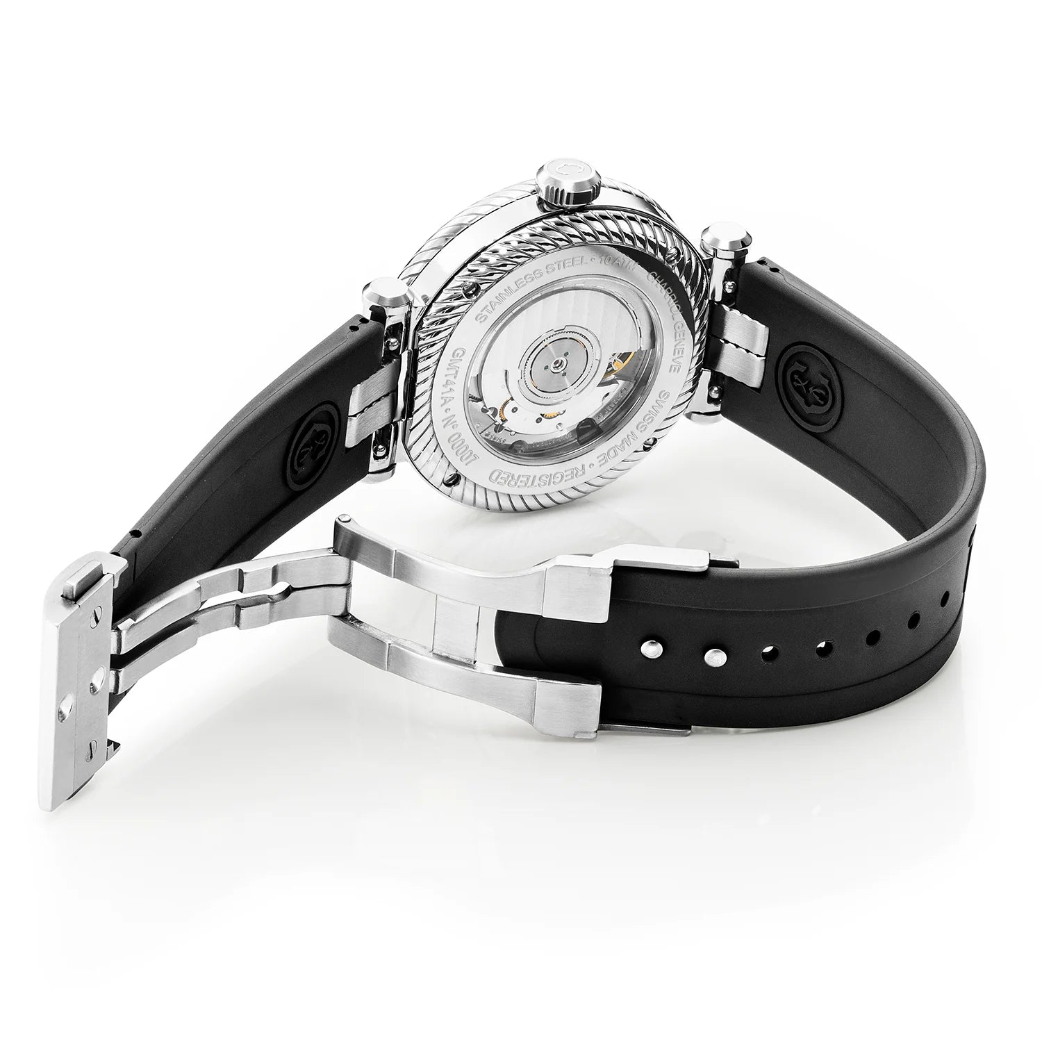 NAVIGATOR SURF GMT, 41MM, AUTOMATISCHE KALIBRIERUNG, WEISSES ZIFFERBLATT, 6 SCHRAUBEN, SCHWARZES GUMMI-AUSTAUSCHBAND - Charriol Geneve - Watch