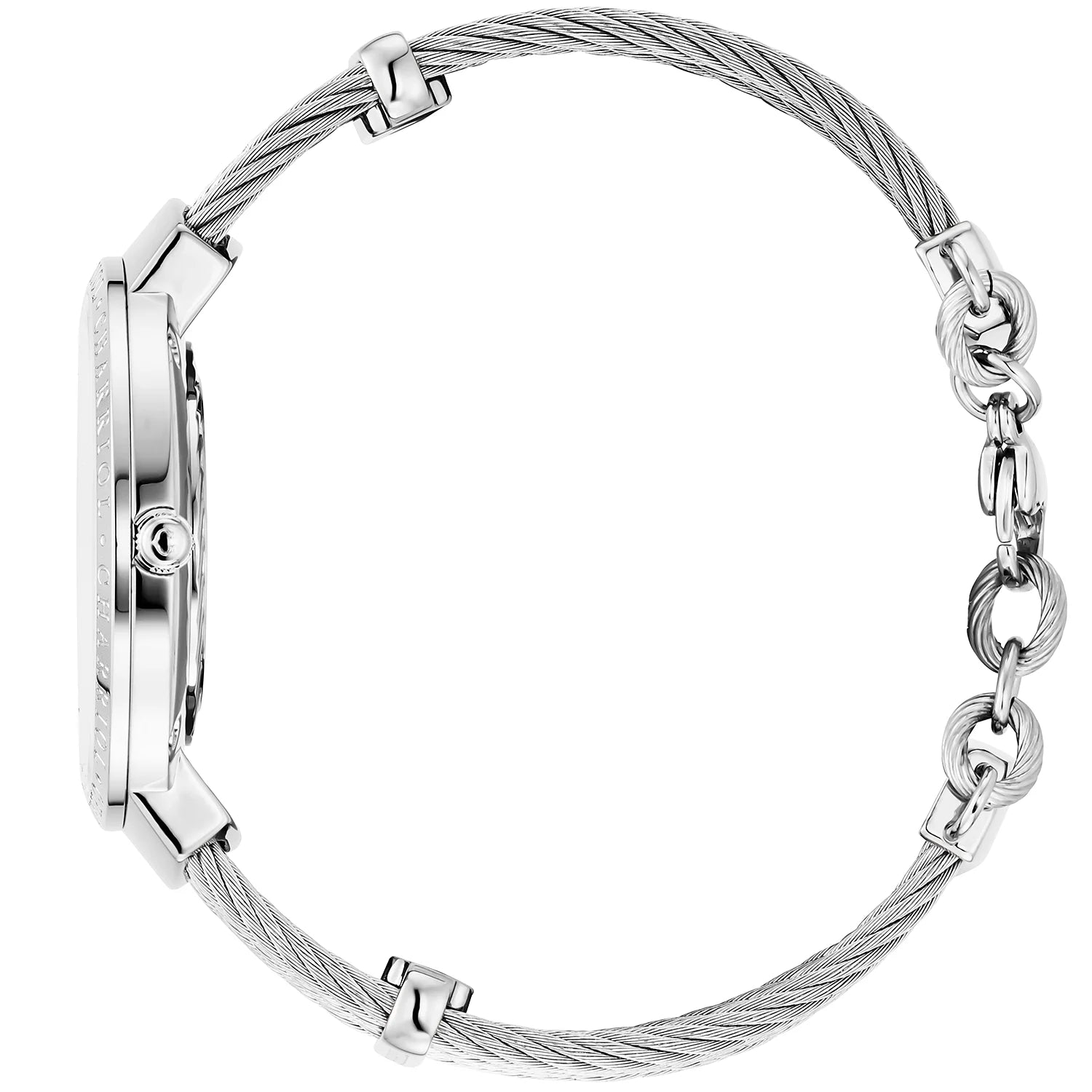 SLIM, 34MM, QUARTZ KALIBRIEREN, BLAUE PERLMUTTER MIT 12 DIAMANTEN, "CHARRIOL CHARRIOL " KESSEL, STAHLKABELARMBAND - Charriol Geneve - Watch