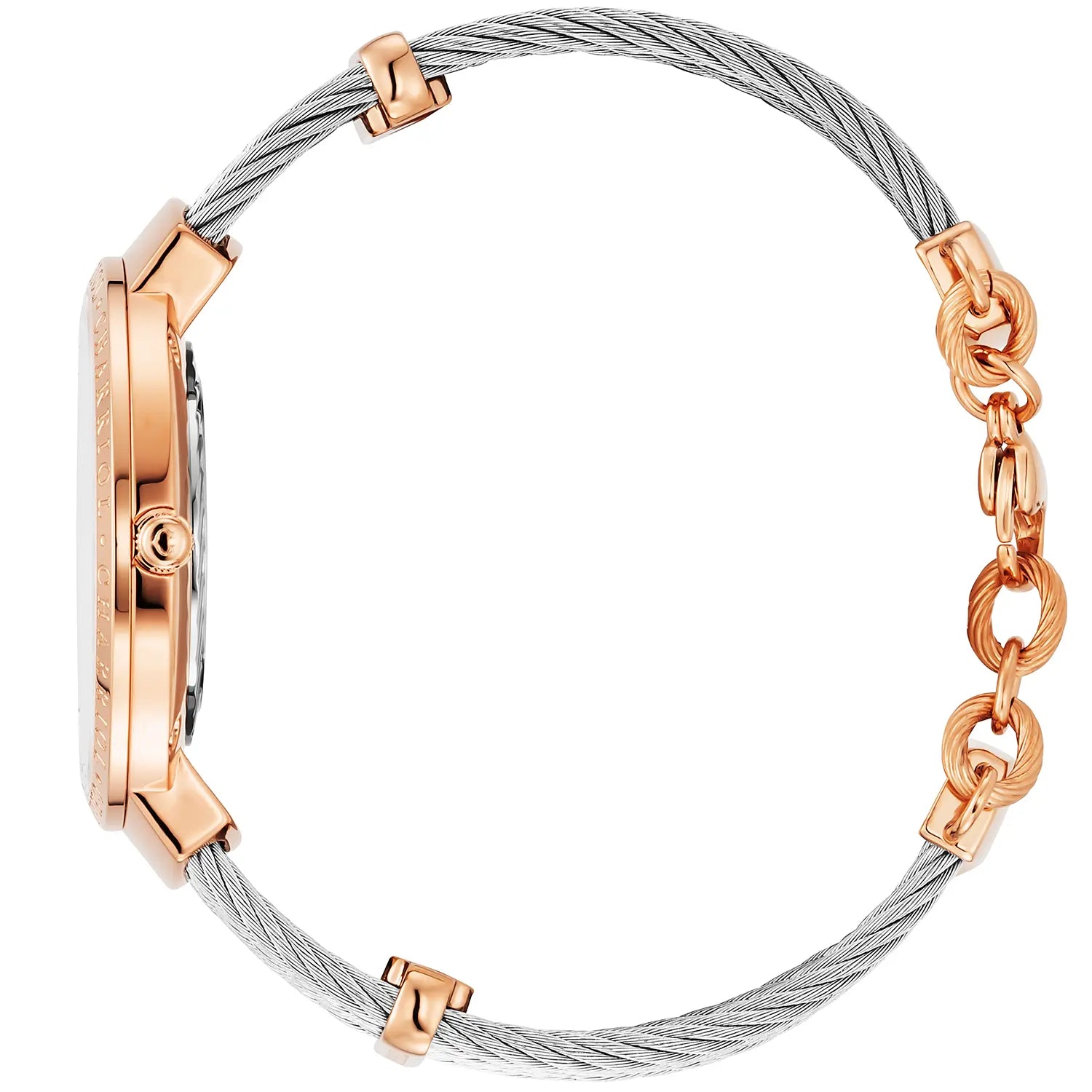 SLIM, 34MM, QUARTZ KALIBER, PERMUTTER MIT 12 DIAMANTEN ZIFFERN, "CHARRIOL CHARRIOL " FASSUNG, STAHLKABELARMBAND - Charriol Geneve - Watch