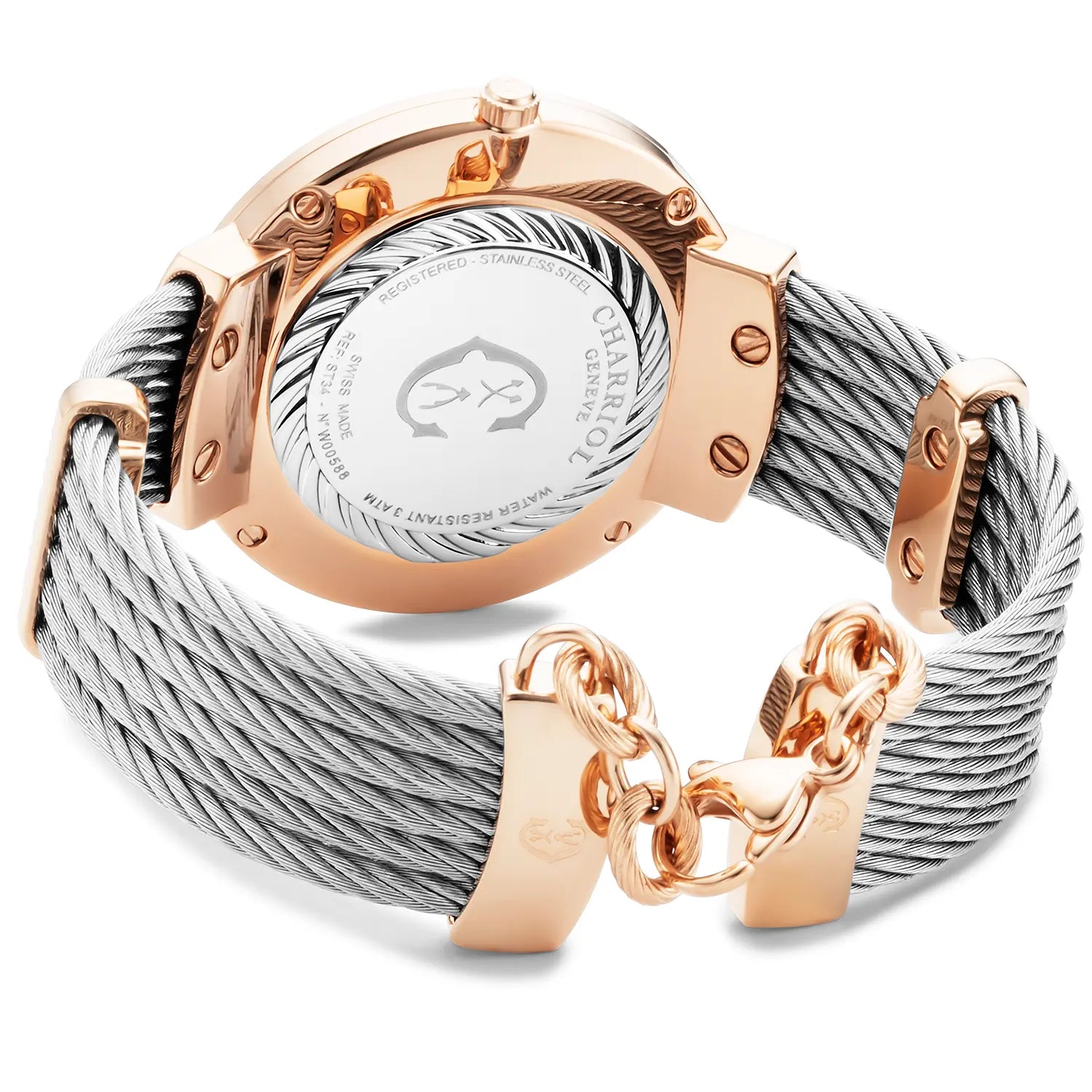 SLIM, 34MM, QUARTZ KALIBER, PERMUTTER MIT 12 DIAMANTEN ZIFFERN, "CHARRIOL CHARRIOL " FASSUNG, STAHLKABELARMBAND - Charriol Geneve - Watch