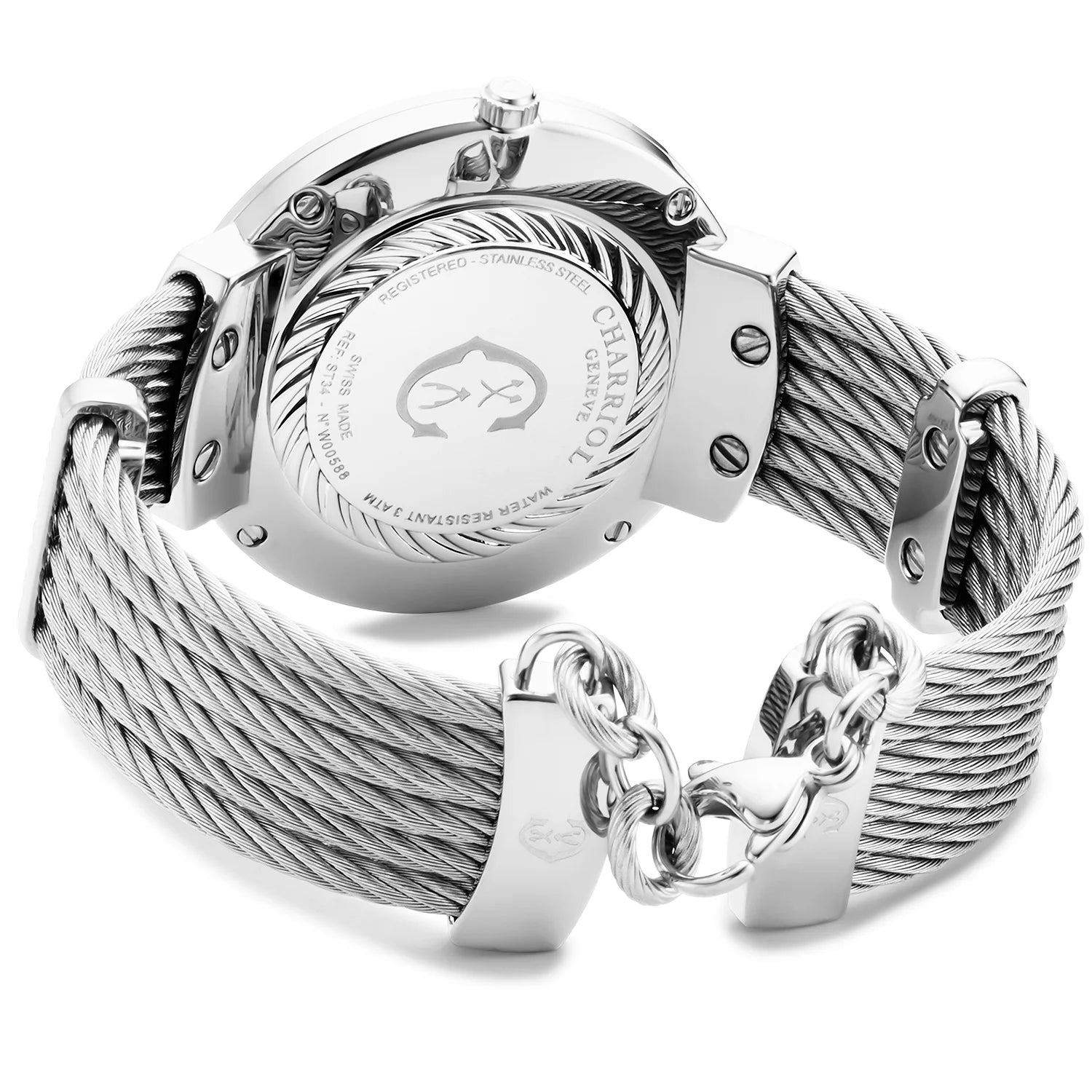 SLIM, 34MM, QUARTZ KALIBER, PERMUTTER MIT 12 DIAMANTEN ZIFFERN, "CHARRIOL CHARRIOL " FASSUNG, STAHLKABELARMBAND - Charriol Geneve - Watch