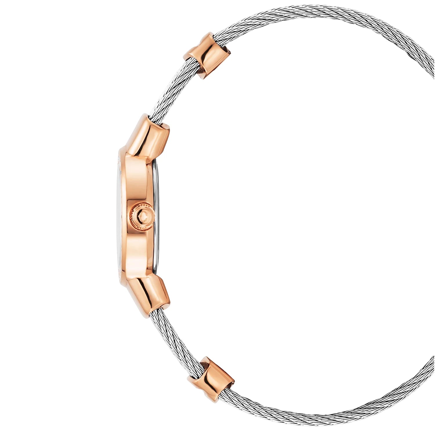 ST TROPEZ, 20MM, QUARTZKALIBER, ZIFFERNMUTTER-PERL, STAHL ROSENGOLD PVD MIT 24 DIAMANTEN, STAHLKABELARMBAND - Charriol Geneve - Watch