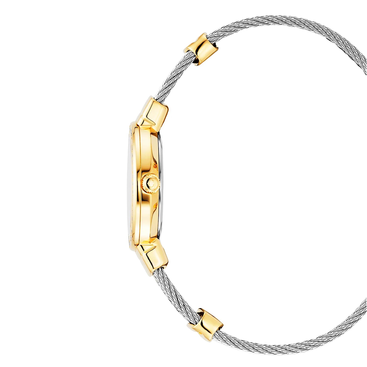 ST TROPEZ, 25MM, QUARZKALIBER, PERLMUTTER-ZIFFER, GELB GOLD PVD MIT 36 DIAMANTEN, STAHLKABELARMBAND - Charriol Geneve - Watch