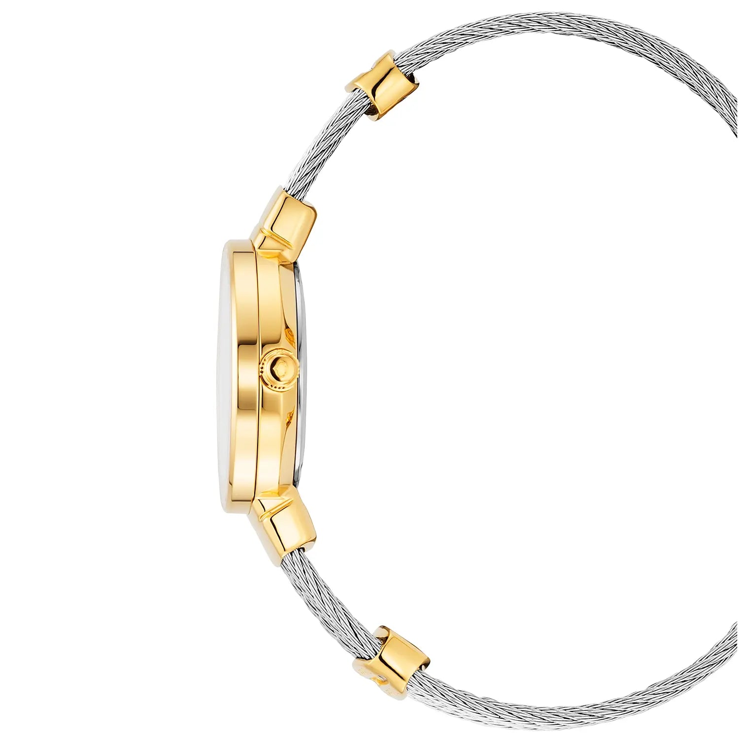 ST TROPEZ, 25MM, QUARTZ KALIBER, PERLMUTTER MIT 11 DIAMANTEN ZIFFERN, GELB GOLD PVD KESSEL, STAHLKABELARMBAND - Charriol Geneve - Watch