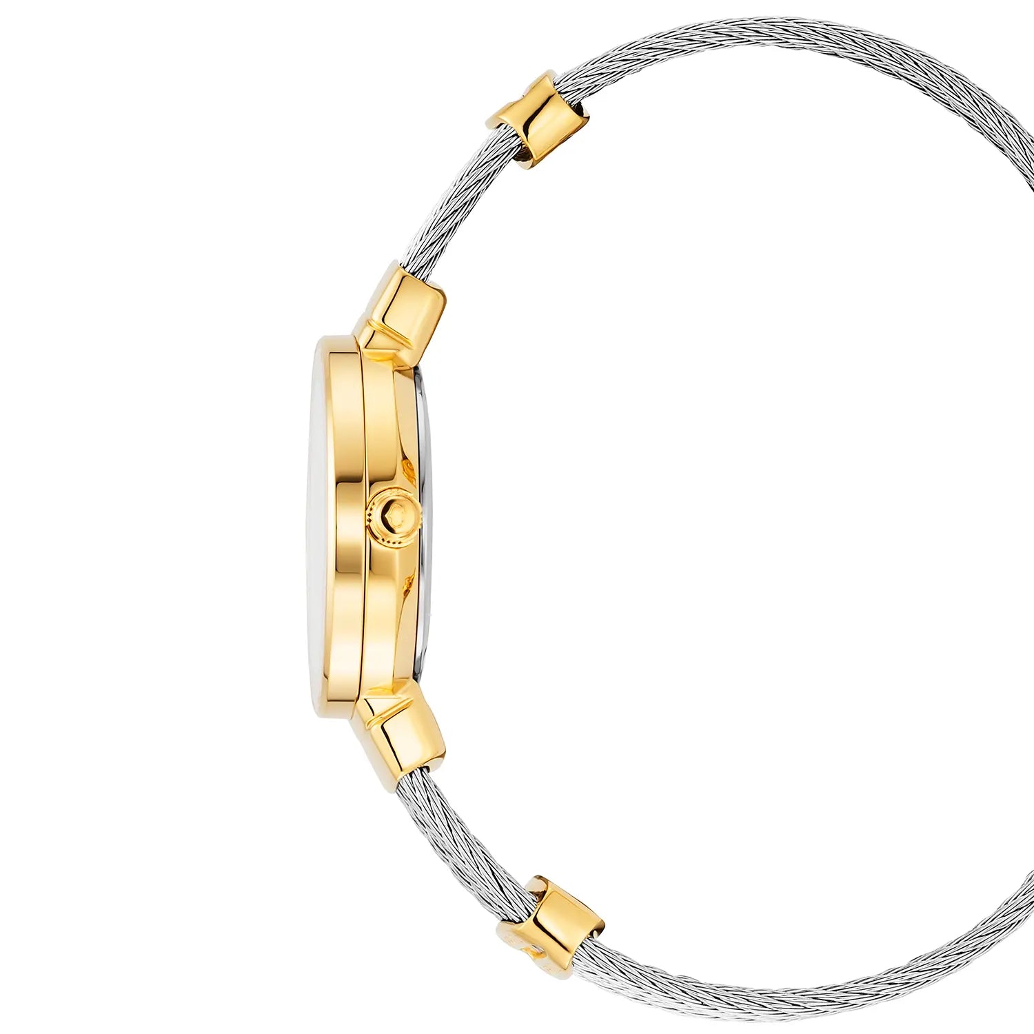 ST TROPEZ, 25MM, QUARTZ KALIBER, PERLMUTTER MIT 11 DIAMANTEN ZIFFERN, GELB GOLD PVD KESSEL, STAHLKABELARMBAND - Charriol Geneve - Watch