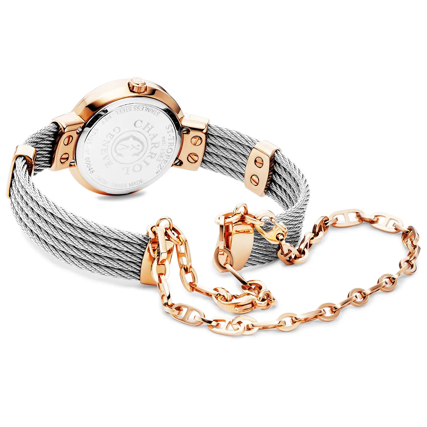 ST TROPEZ, 25MM, QUARZKALIBRIER, PERLMUTTER-ZEICHER, ROSENGOLD PVD-BEZEL, STAHLKABELARMBAND - Charriol Geneve - Watch