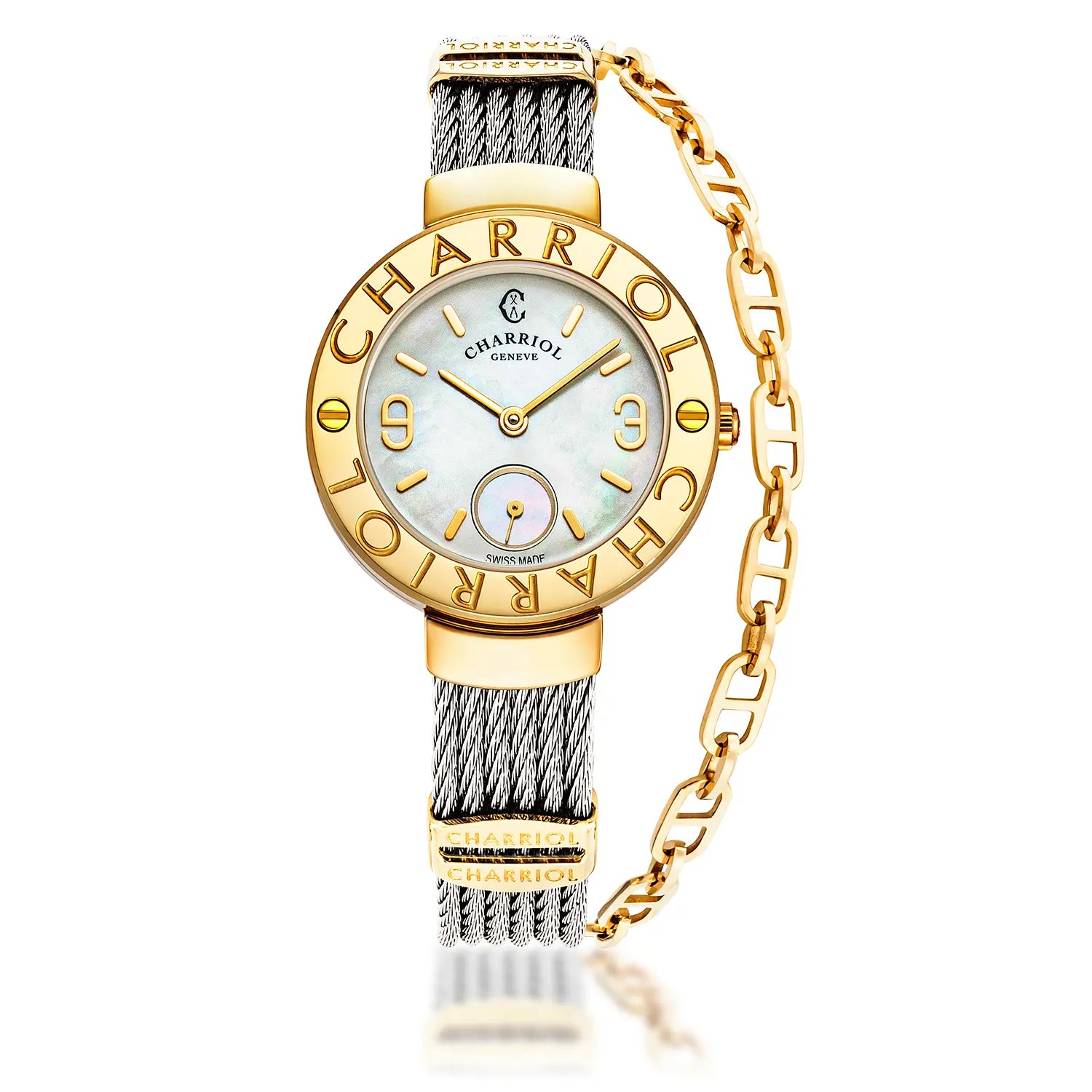 ST TROPEZ, 30MM, QUARTZ KALIBER, PERLMUTTER ZIFFERN, "CHARRIOL CHARRIOL " FASSUNG, STAHLKABELARMBAND - Charriol Geneve - Watch