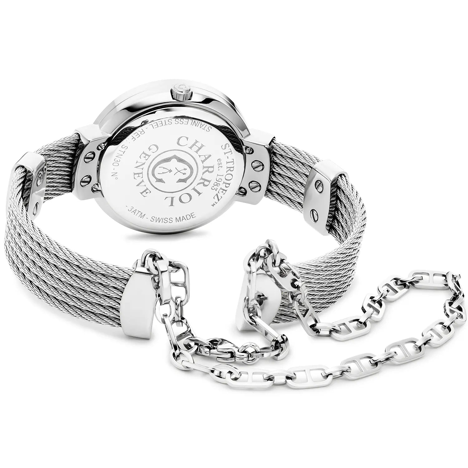 ST TROPEZ, 30MM, QUARTZ KALIBER, PERLMUTTER ZIFFERN, "CHARRIOL CHARRIOL " FASSUNG, STAHLKABELARMBAND - Charriol Geneve - Watch