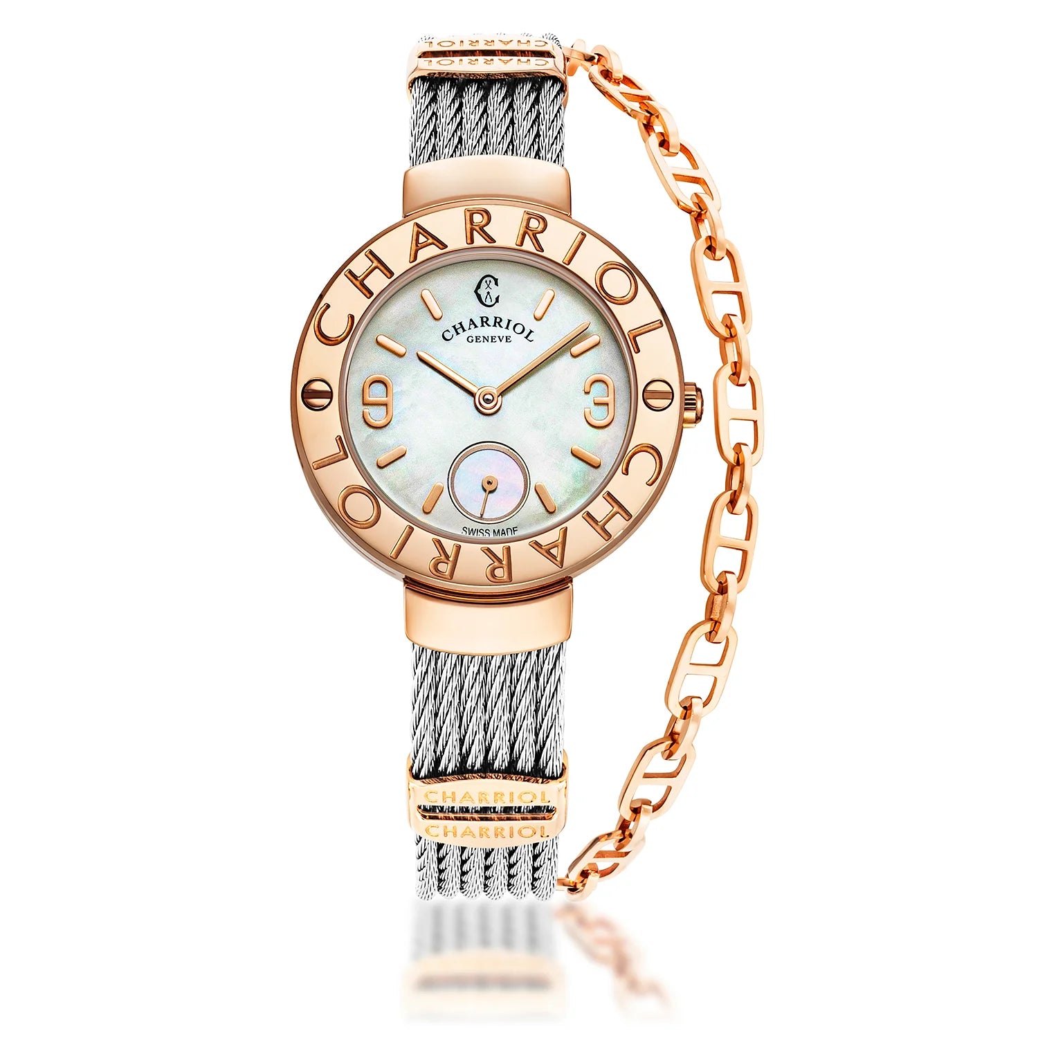 ST TROPEZ, 30MM, QUARTZ KALIBER, PERLMUTTER ZIFFERN, "CHARRIOL CHARRIOL " FASSUNG, STAHLKABELARMBAND - Charriol Geneve - Watch