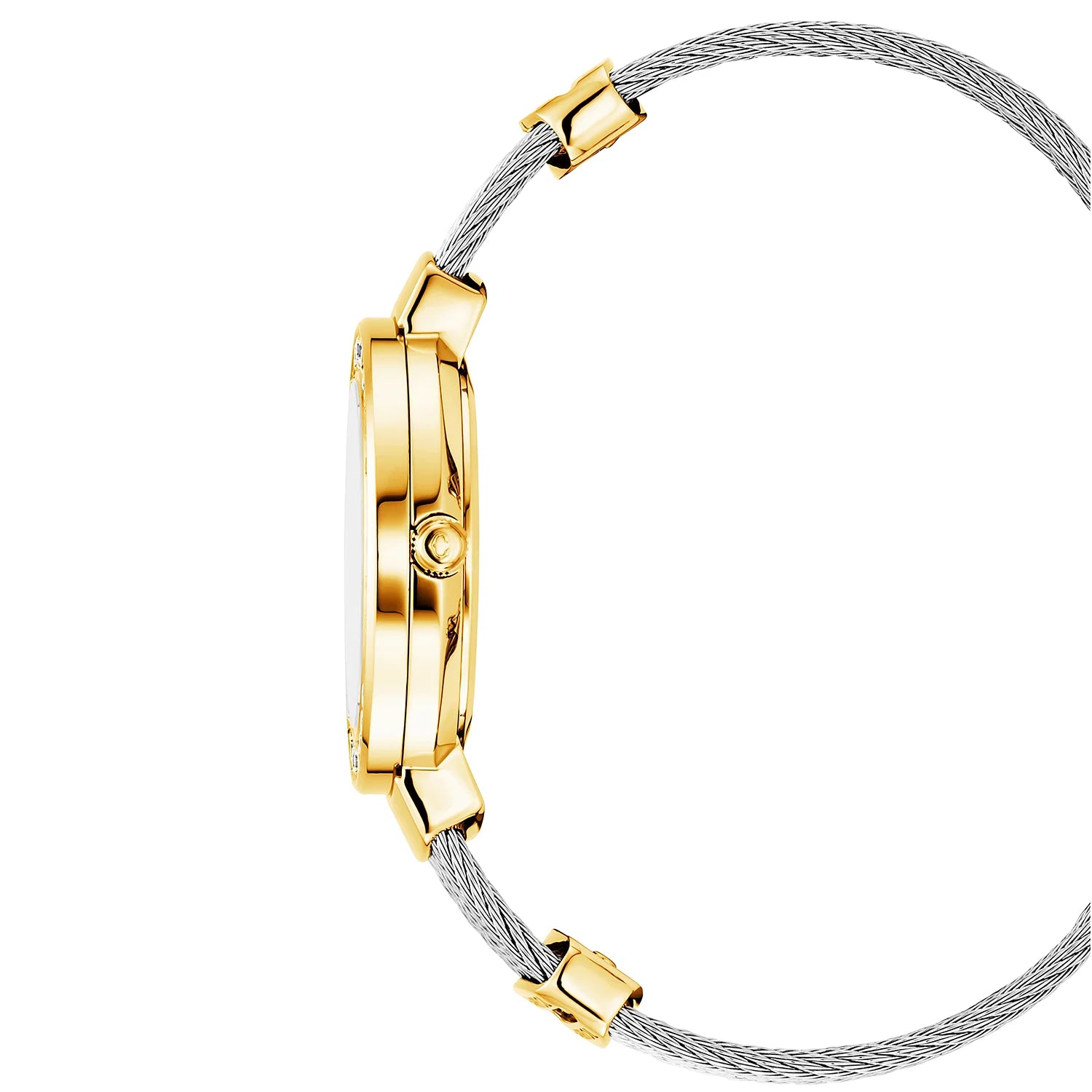 ST TROPEZ, 30MM, QUARTZ KALIBER, PERLMUTTER ZIFFERN, GELB GOLD PVD MIT 30 DIAMONEN, STAHLKABELARMBAND - Charriol Geneve - Watch