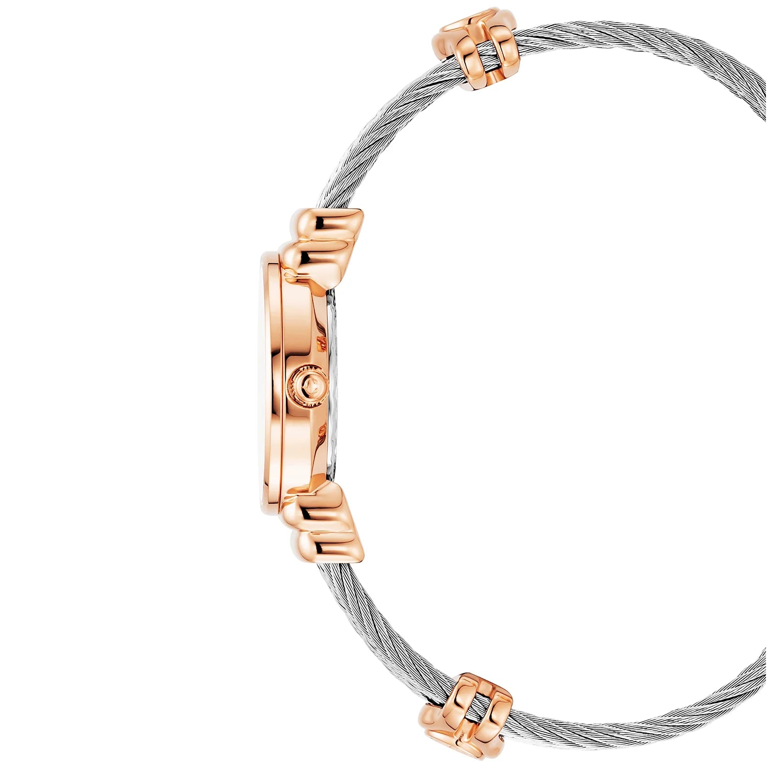 St Tropez Icon 24.5mm Uhr Rose Gold PVD, Stahlkabel, 8 Diamanten Lünette und weißes MOP-Zifferblatt - Charriol Geneve - Watch